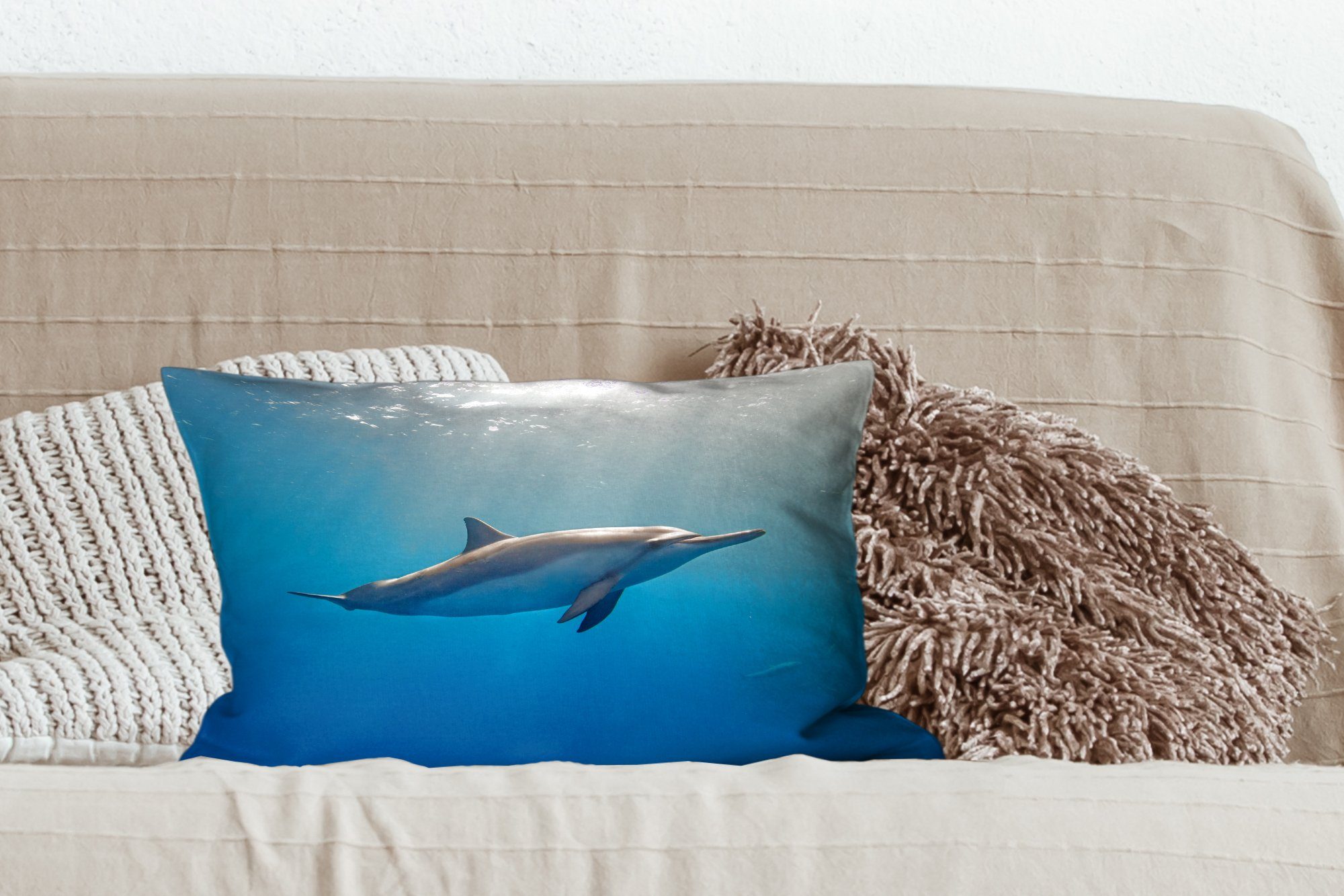 MuchoWow Dekokissen Delfin - Meer Dekokissen Dekoration, mit Zierkissen, Wohzimmer - Füllung, Schlafzimmer Sonne