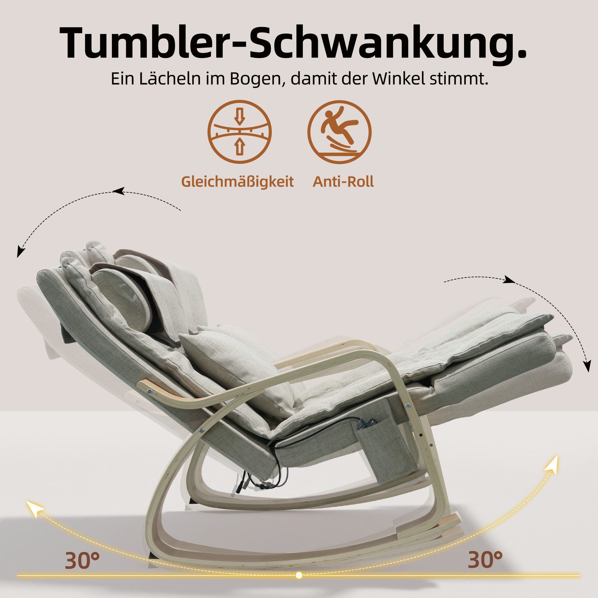 Happy Home Massagesessel Schaukel-Massagestuhl mit Shiatsu, Klopfmassage & Fußstütze