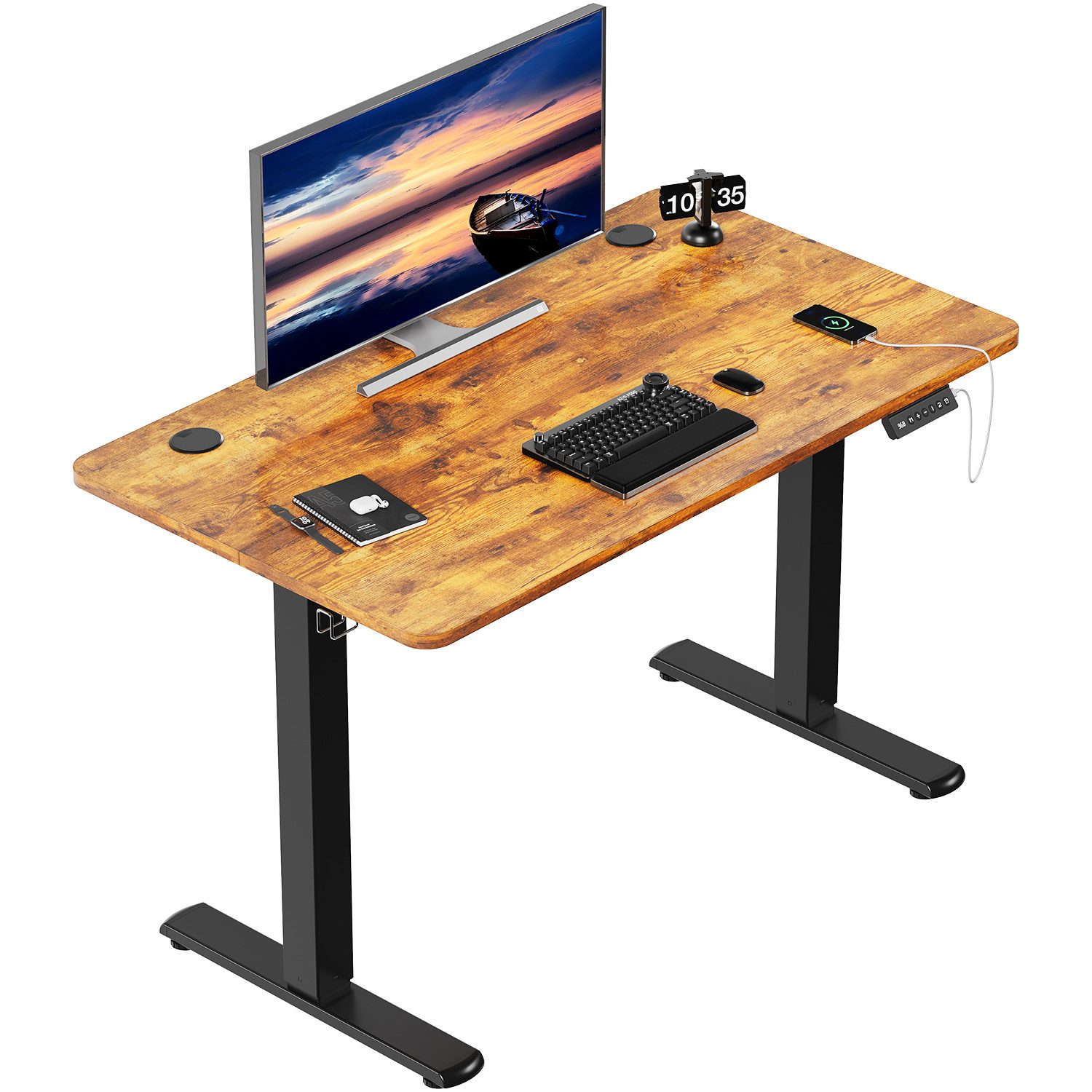 Furnicopia Schreibtisch Höhenverstellbarer mit USB-Ladefunktion und Wecker- günstig online kaufen