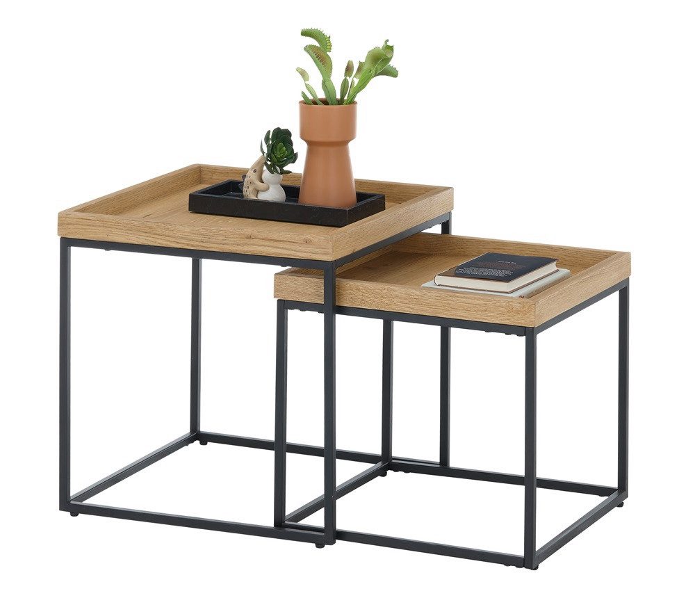 MCA furniture Couchtisch Couchtisch Ubeda, 2-teilig, Eiche / schwarz (2 Set), Breite 50/42 cm,Tischplatte aus Holz