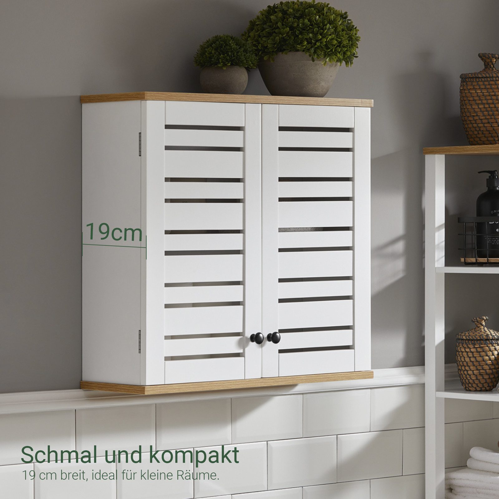 SoBuy Hängeschrank BZR42 mit Lamellentüren Wandschrank günstig online kaufen