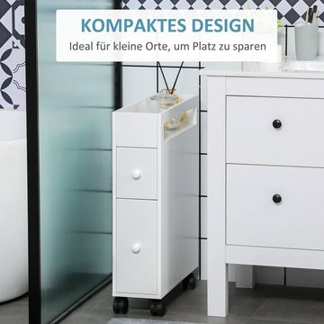 HOMCOM Badkommode Badezimmerschrank mit Rollen, 2 Schubladen (Badrollwagen, 1 St., Nischenschrank), für Bad, 16 x 49,5 x 66 cm, Weiß