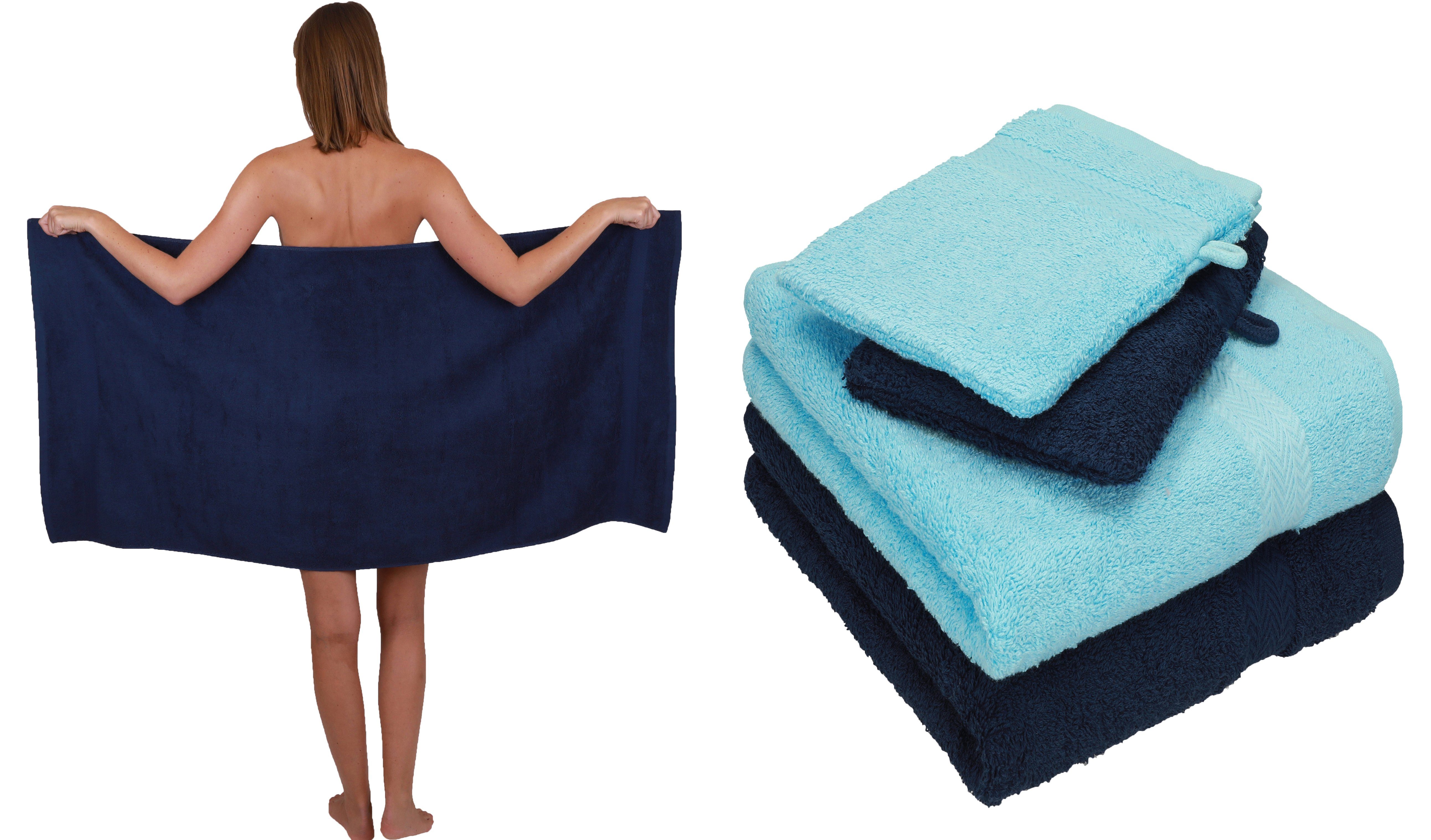 Duschtuch Baumwolle 5 Handtuch 2 1 Set dunkelblau-türkis Waschhandschuhe, 2 Baumwolle Handtücher Handtuch Set TLG. 100% Single 100% Pack Betz
