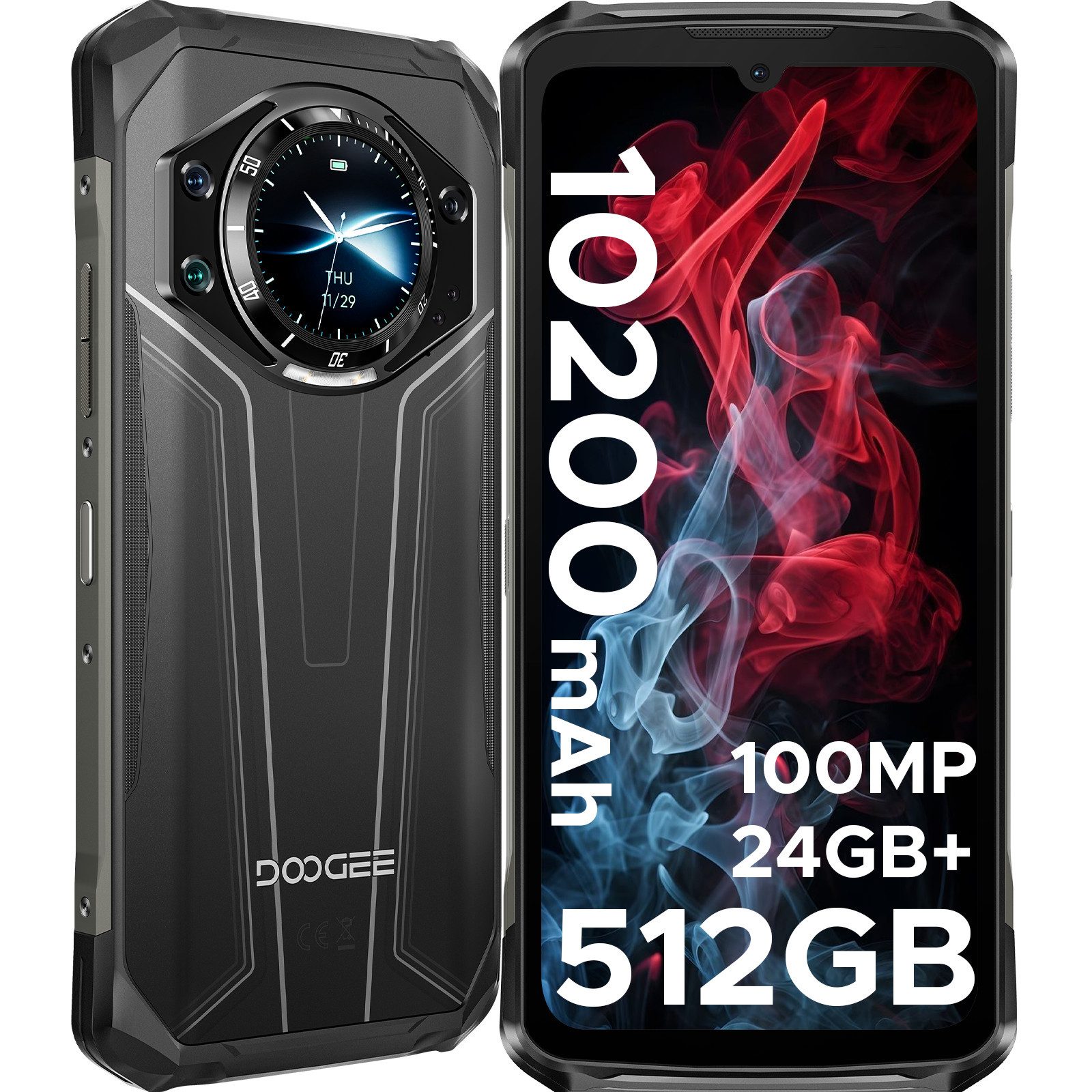 DOOGEE S119 Outdoor Handy 8GB RAM + 512GB ROM/2TB TF,6,72 Zoll FHD+ Display Smartphone (6.72 Zoll, 512 GB Speicherplatz, 100 MP Kamera, 100-MP-KI-Hauptkamera,10200mAh Akku,33 W-Schnellladen)