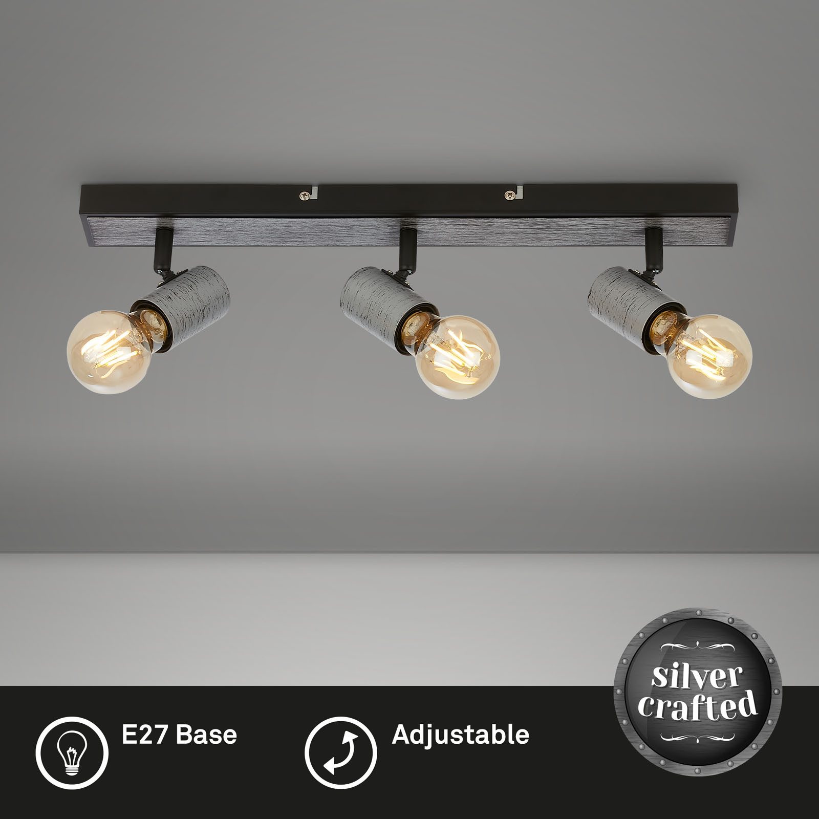 Briloner Leuchten Deckenspot LED Deckenspot, ohne Leuchtmittel, 2700K - Extra - Warmweiß, 1-flammig, antik-silber/schwarz, schwenkbar, exkl. E27 max. 60W