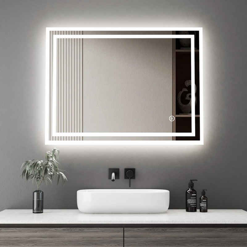 WDWRITTI Badspiegel Wandspiegel Led 80x60 3Lichtfarben Helligkeit dimmbar Memory-Funktion (Badezimmerspiegel mit Beleuchtung,Spiegel led,Lichtspiegel, 60x80cm), energiesparender,IP44
