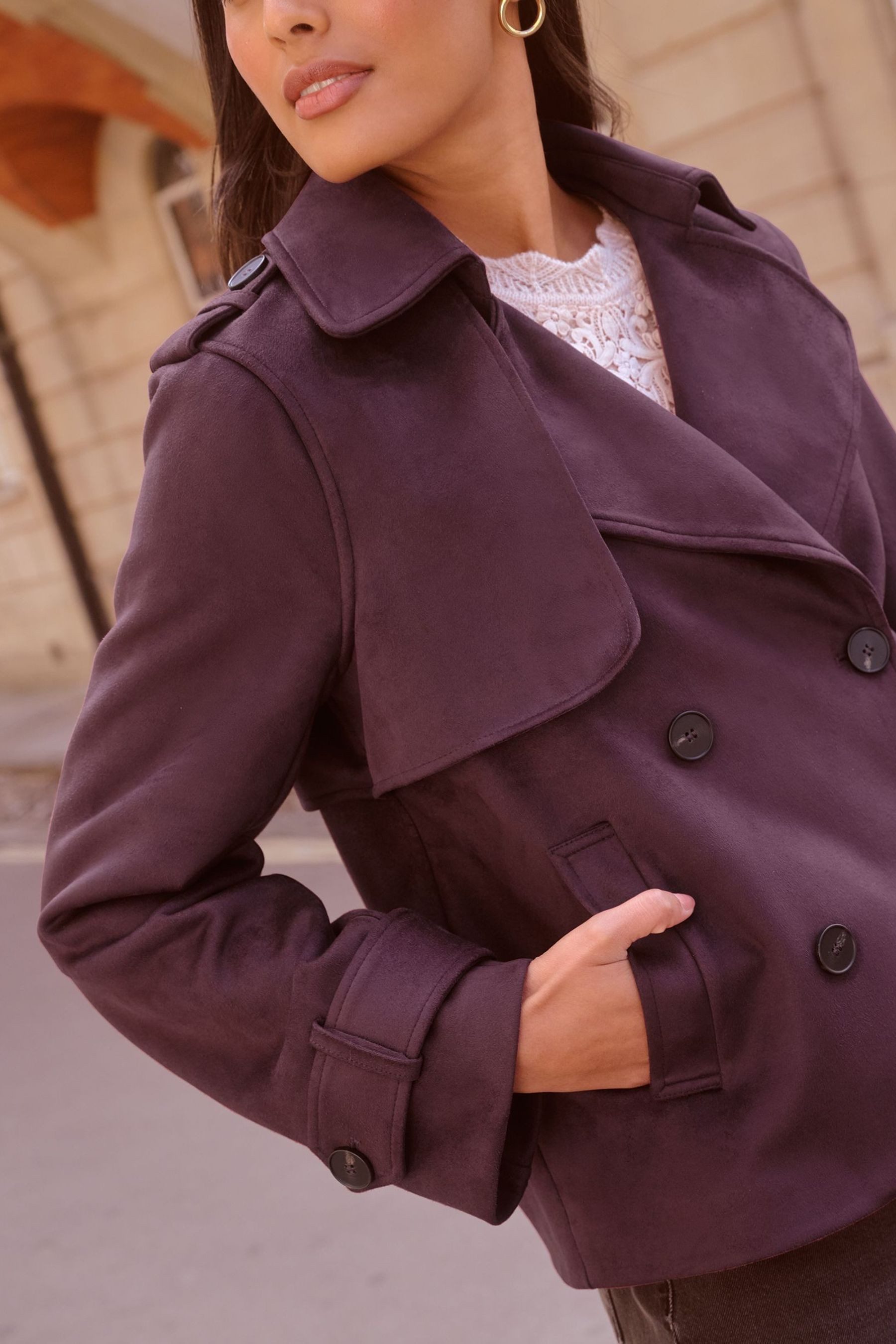 Love & Roses Trenchcoat Love & Roses Trenchcoat aus Velourskunstleder (1-tlg)