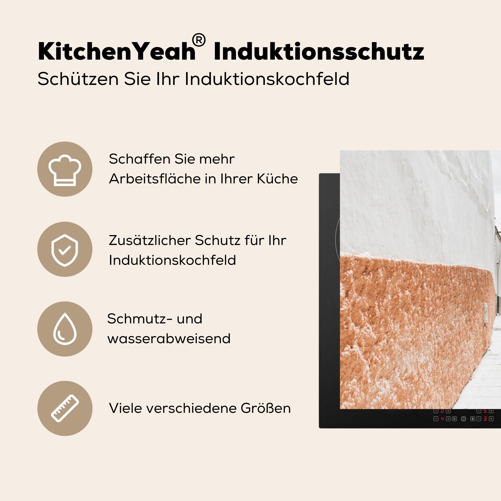Schutz küche, Vinyl, 81x52 tlg), Ceranfeldabdeckung (1 Herdblende-/Abdeckplatte MuchoWow - cm, Orange, Induktionskochfeld für - die Weiß Haus