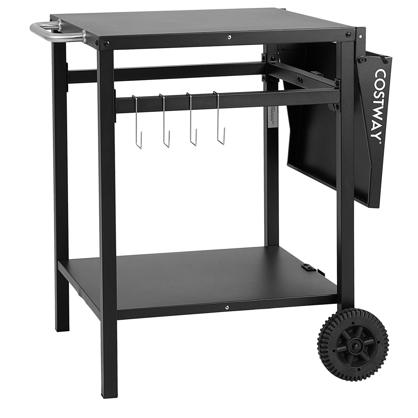 COSTWAY Grillablagetisch, mit 2 Ablagen, 4 Haken & klappbarer Tischplatte