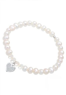 Elli Perlenarmband Herz Perle Kristalle 925 Silber, Herz