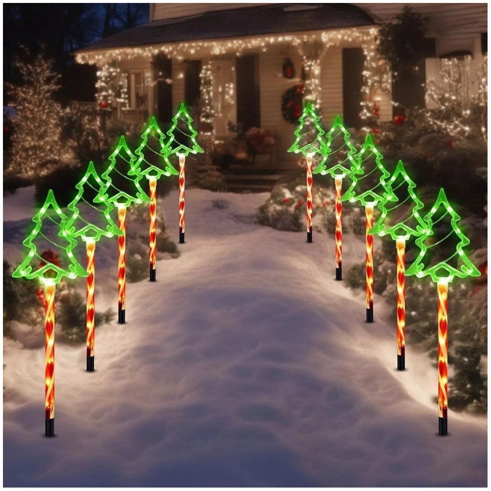 QUBEBU LED-Lichterkette LED Garten Leuchtstecker - Weihnachts Winter Deko beleuchtet Terrasse, LED fest integriert, Weihnachten Gartenlampe für Rasen, Garten