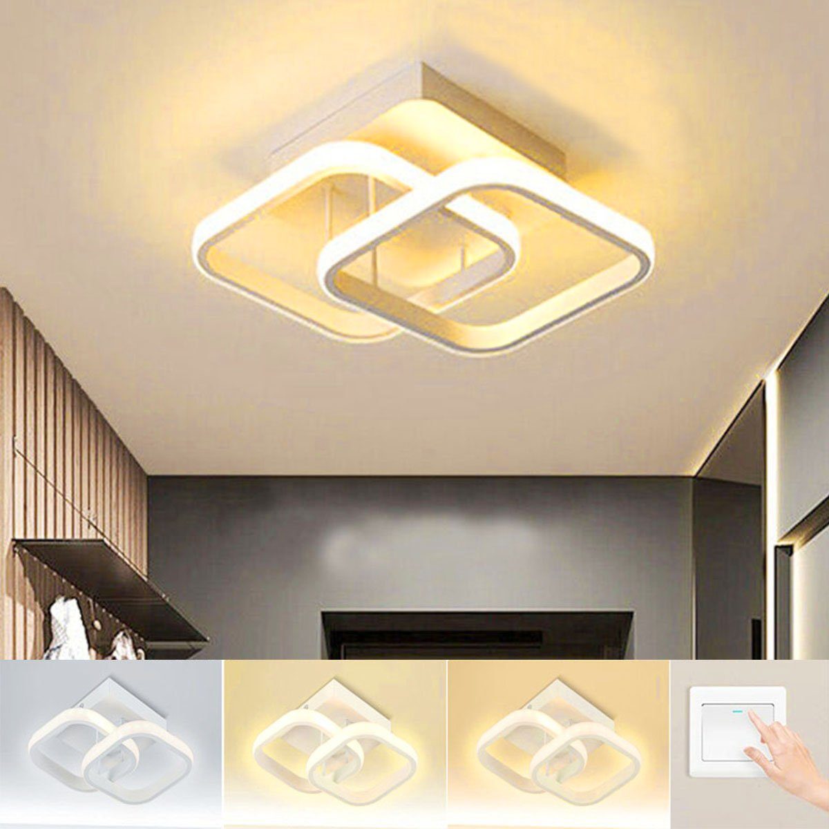 LETGOSPT Deckenleuchte 18W LED aus Aluminium, Deckenlampe Schlafzimmerlampe