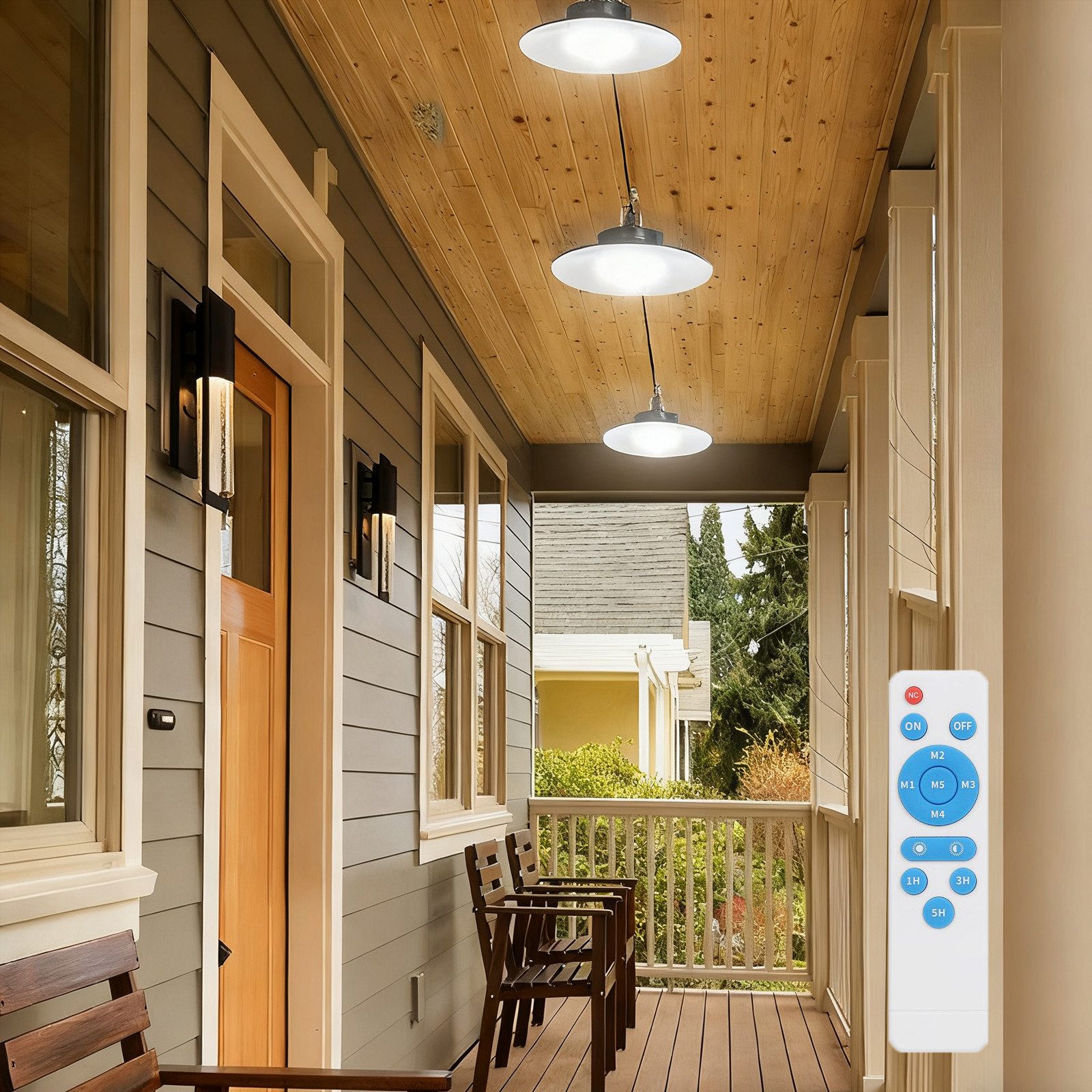 MUPOO LED Solarleuchte Solar Pendelleuchte mit Fernbedienung Hängelampen Bewegungsmelder, Weiß, 5 Beleuchtungsmodi