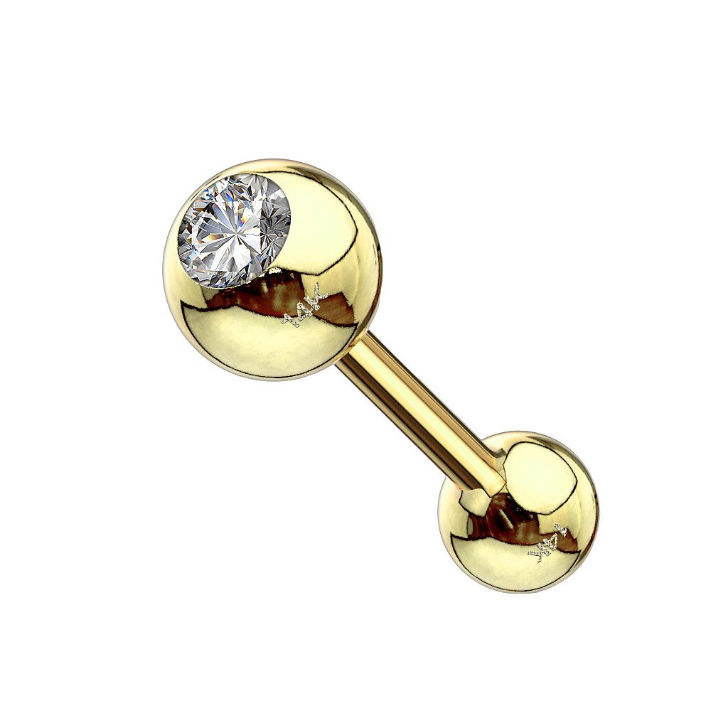 Piercing-Set 14K Gold Tragus Barbell Hantel Kristall Gelbgold 1,2mm x 6mm x 3mm