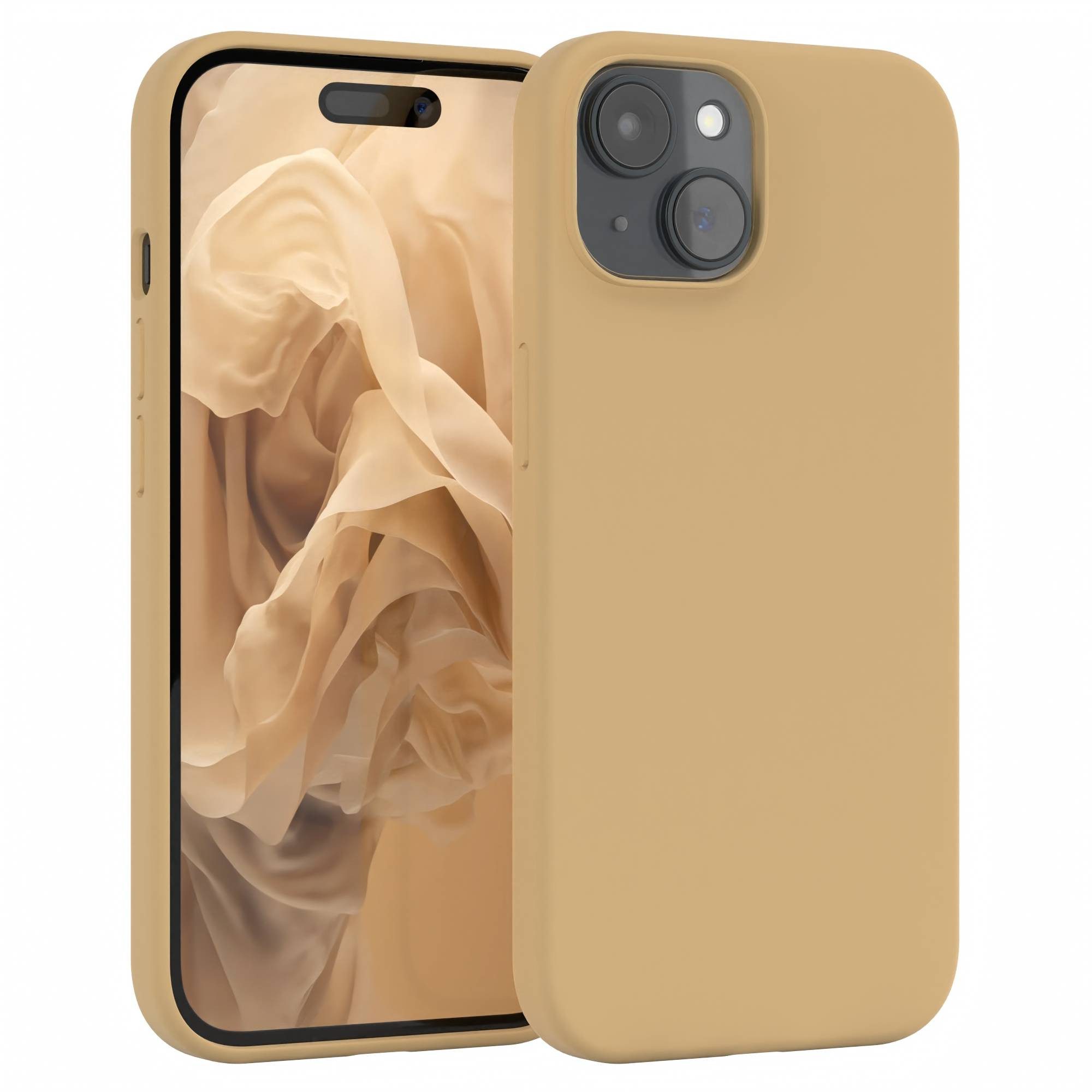 EAZY CASE Handyhülle für Apple iPhone 15 Premium Silikon 6,1 Zoll, Slimcover Handy Softcase Silikon Schutzhülle mit Kameraschutz Beige