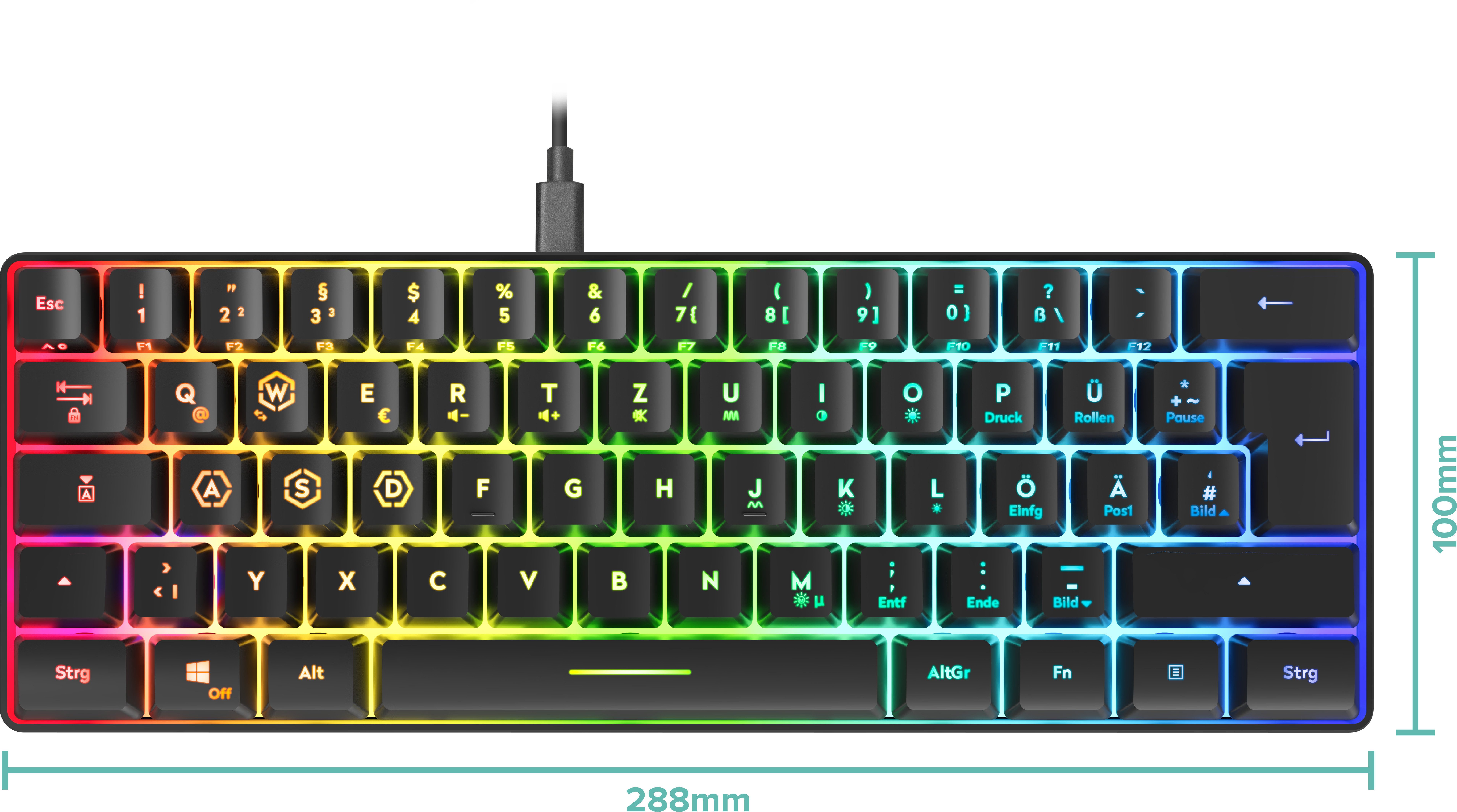 Speedlink LETOS RGB Beleuchtung - 60% Tastenfeld, abnehmbares Kabel, Gaming-Tastatur (N-Key Rollover Anti-Ghosting, 1.000Hz Polling Rate, DE Layout QWERTZ) – Bild 4 von 5