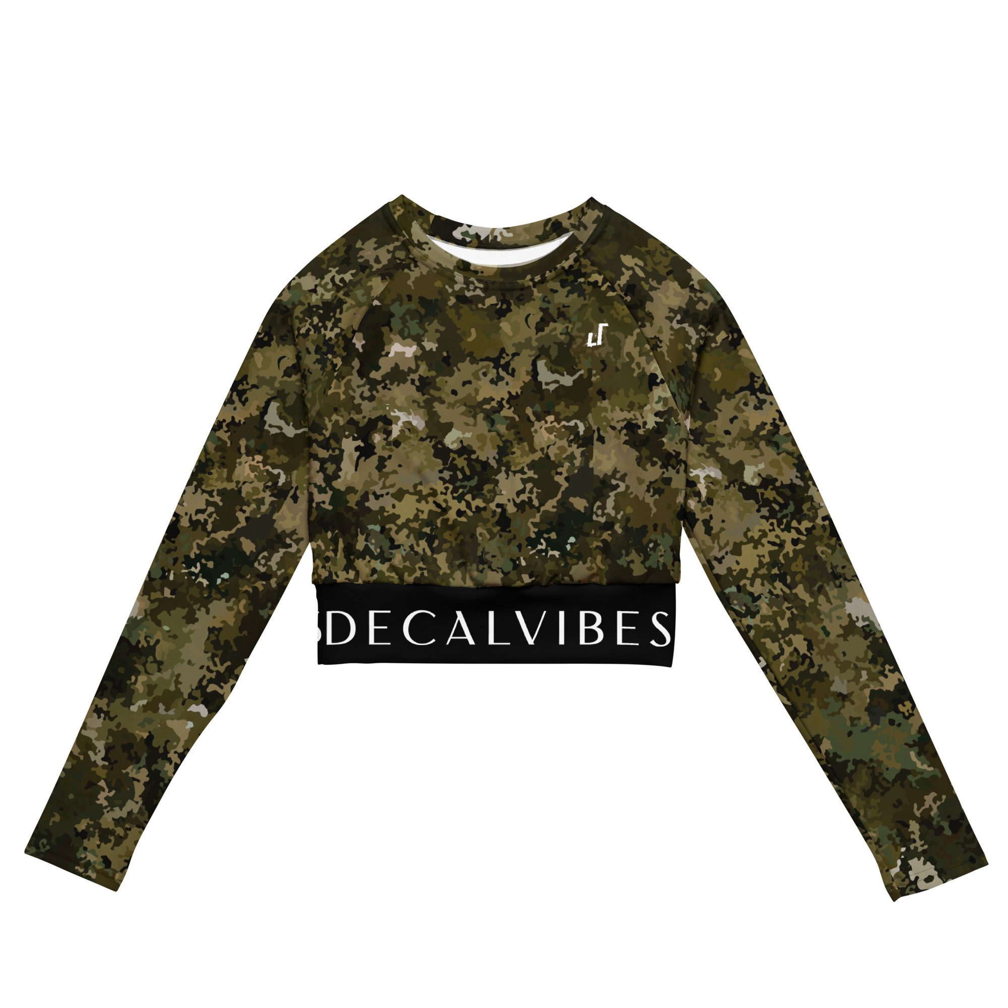 DECALVIBES Crop-Top Crop Top mit langen Ärmeln Forest Camouflage UPF 50+, lange Raglanärmel, Crop-Schnitt, recyceltes Material