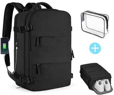 INTEBIKI Reiserucksack Lässiger Rucksack Damen und Herren (Reiserucksack wasserdicht groß mit USB-Lade-Anschluss für 15,6" laptop, (Schuhfach, Backpack mit Laptopfach, Freizeitrucksacke, Schulrucksack), Airline Approved, Bonus: PVC-Kulturbeutel