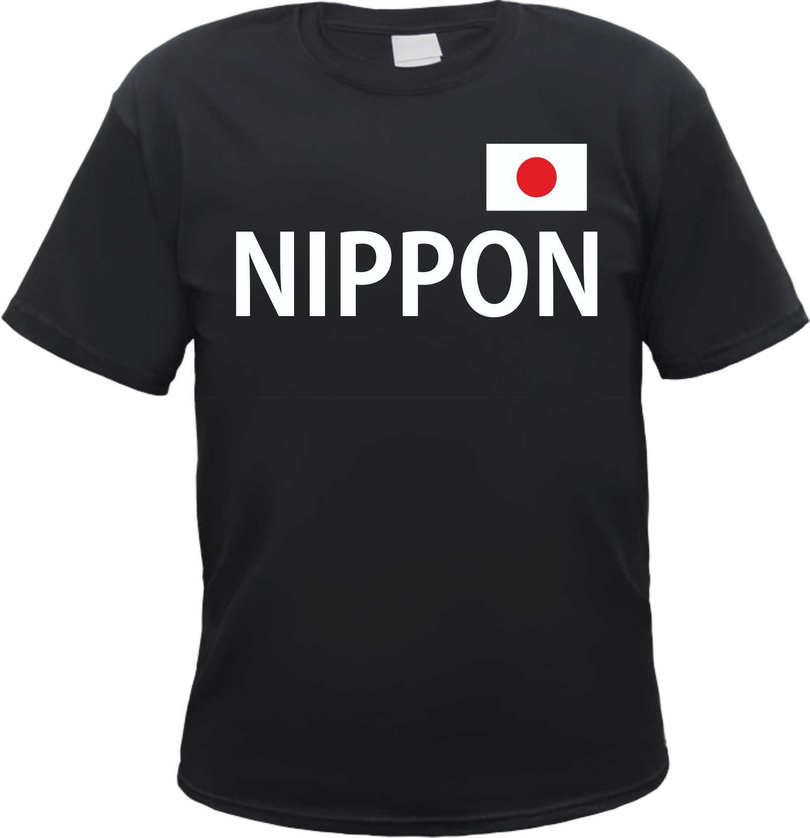 HB-Druck T-Shirt Japan Herren Shirt - Blockschrift mit Flagge - Tee Shirt Nippon Nihon aus 100% Baumwolle mit strapazierfähigem Aufdruck