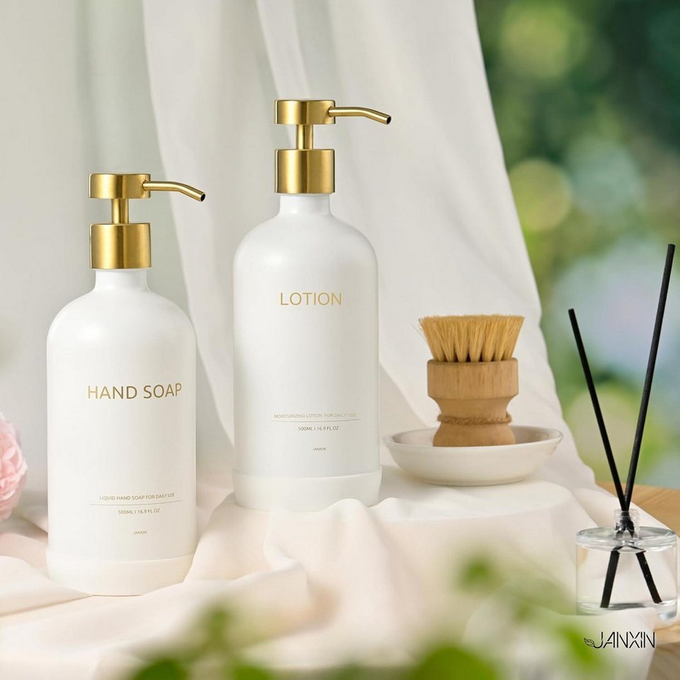 LuxusKollektion Seifenspender Glas Seifenspender Set 500ML mit Tablett, Seifenspender-Set