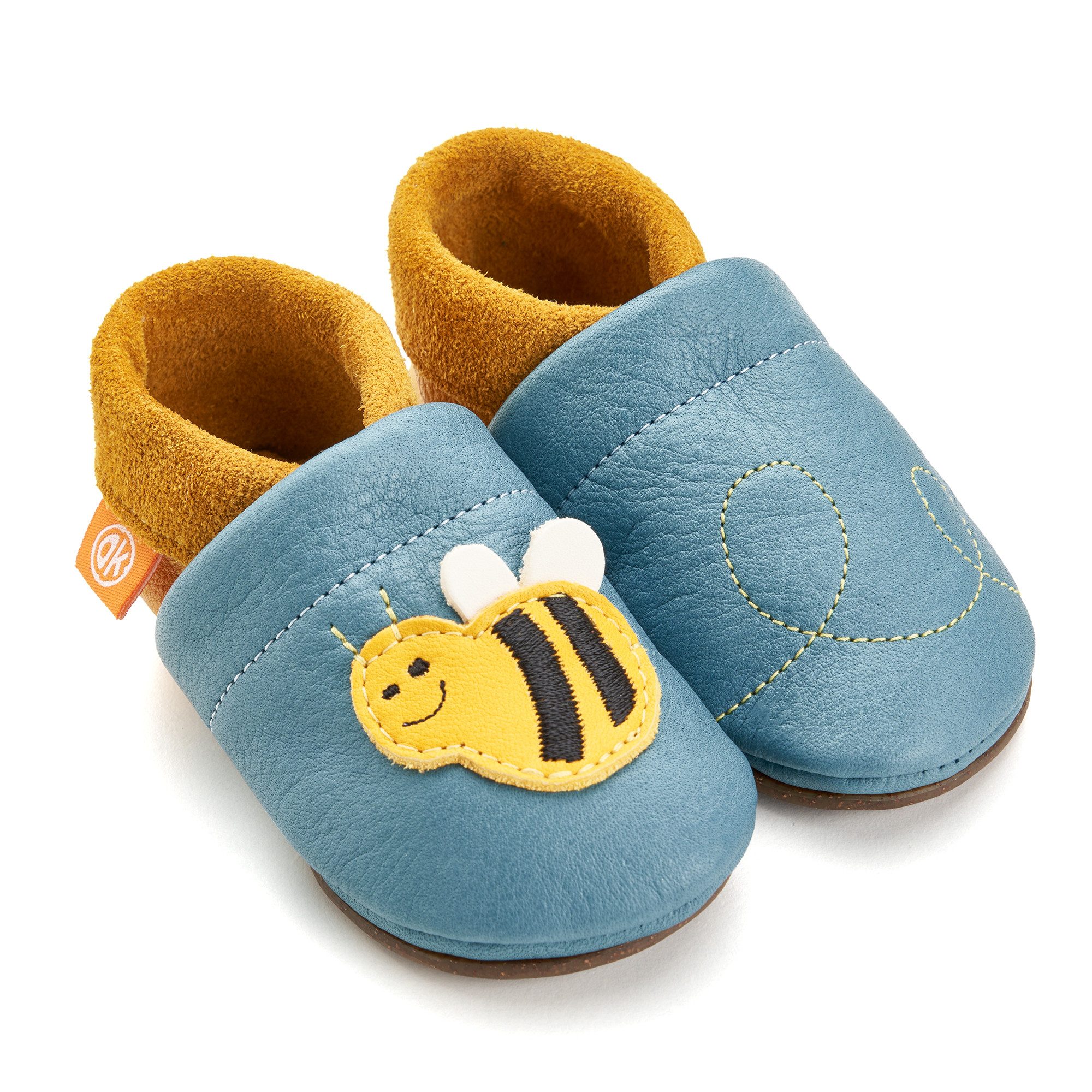 Orangenkinder® Hausschuhe Kindergarten rutschfest - Biene Barfußschuh pflanzlich gegerbtes Leder, Made in Germany, Kindergartenschuh