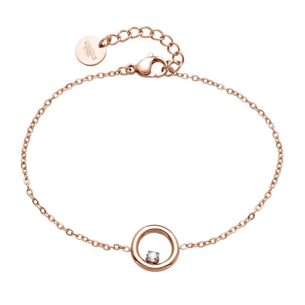 JEWLIX Edelstahlarmband Schlicht in Roségold mit rundem Schmuckelement und Zirkonia B5283-R
