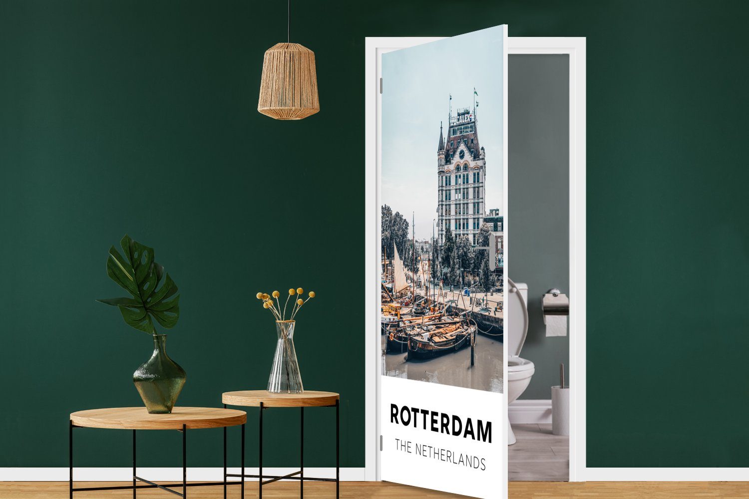 Fototapete - Matt, Türaufkleber, (1 für St), 75x205 MuchoWow Tür, Niederlande cm bedruckt, Rotterdam Boote, Türtapete -