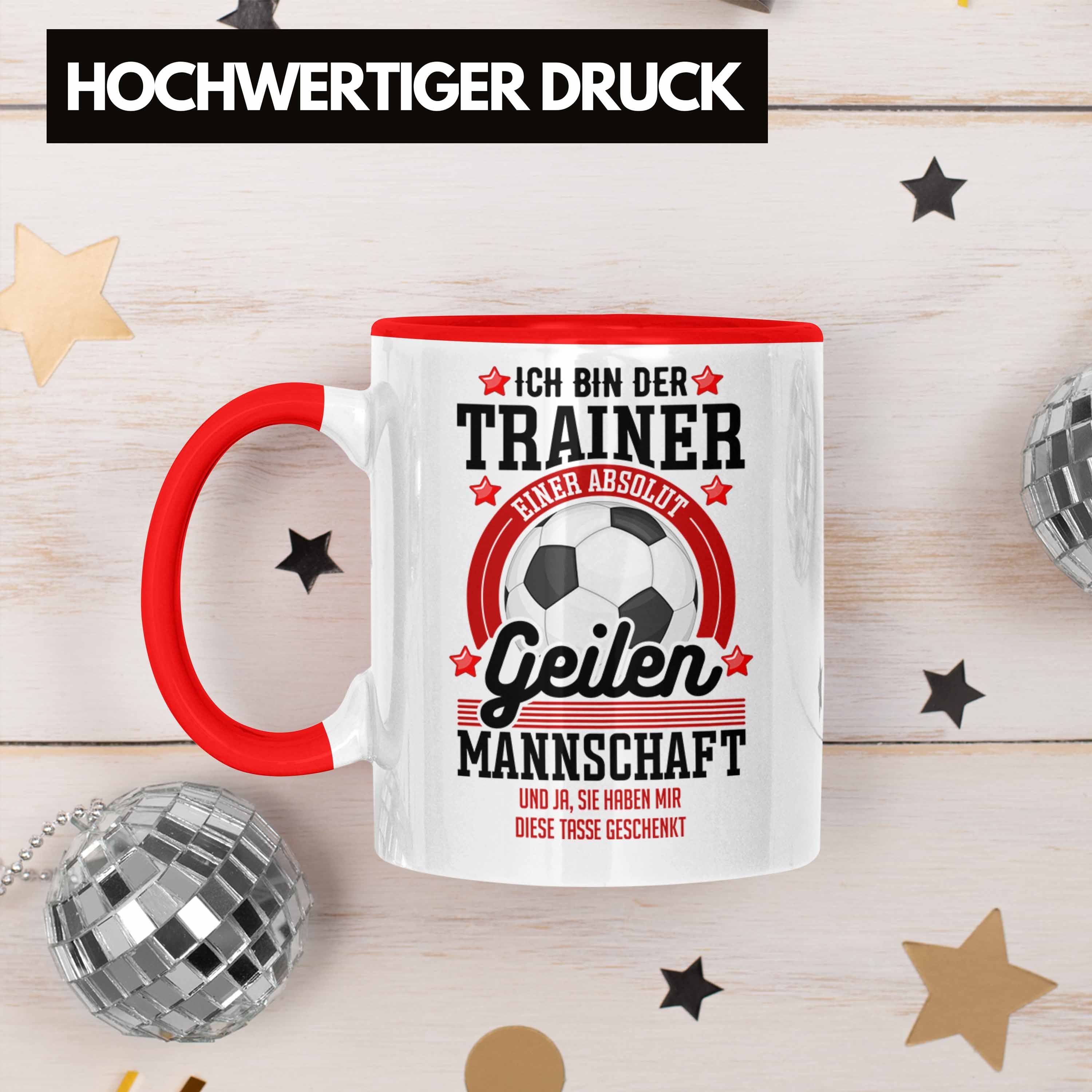 Trendation Geschenkidee Bester Weihnachten Trendation - Tasse Fußball Danke Geburtstag Coach Tasse Rot Geschenk Fussballtrainer
