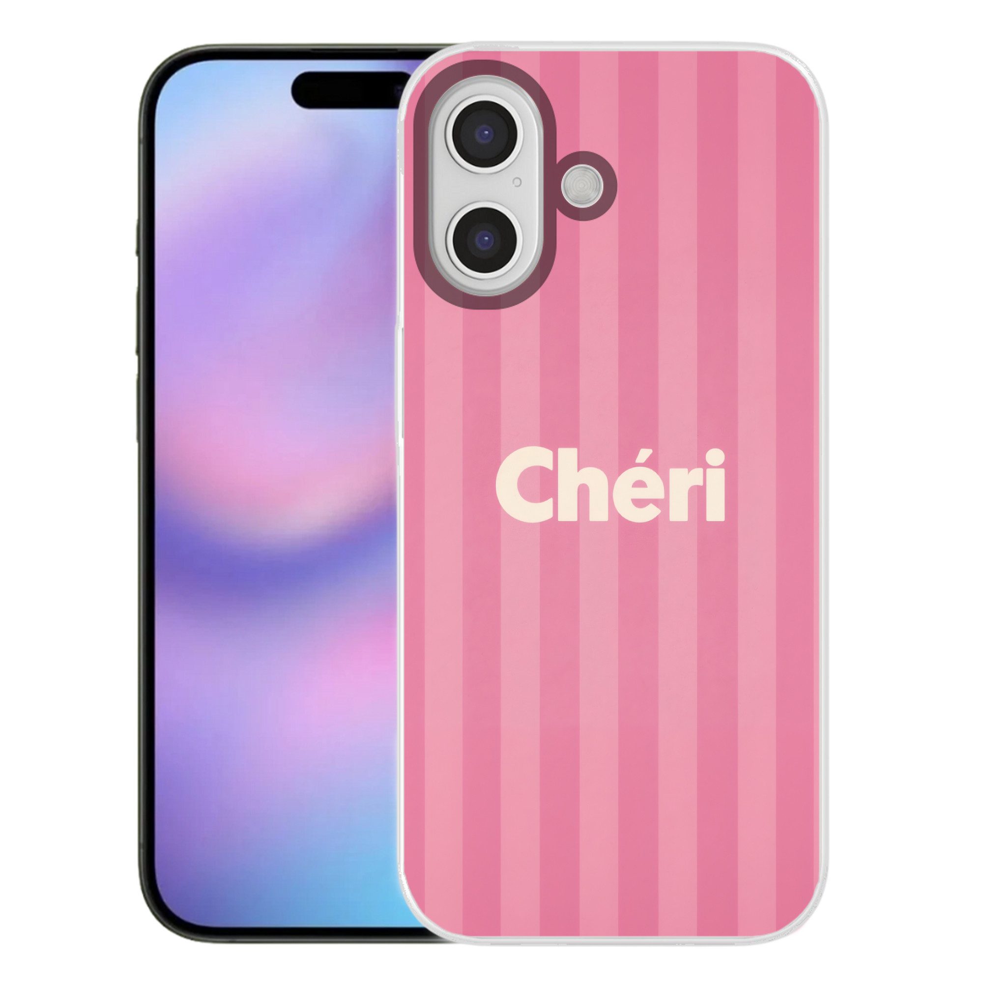 MuchoWow Handyhülle für Apple iPhone 17 Gestreift - Rosa - Chéri, Smartphone-Bumper, Print, Handy Schutzhülle Dünn