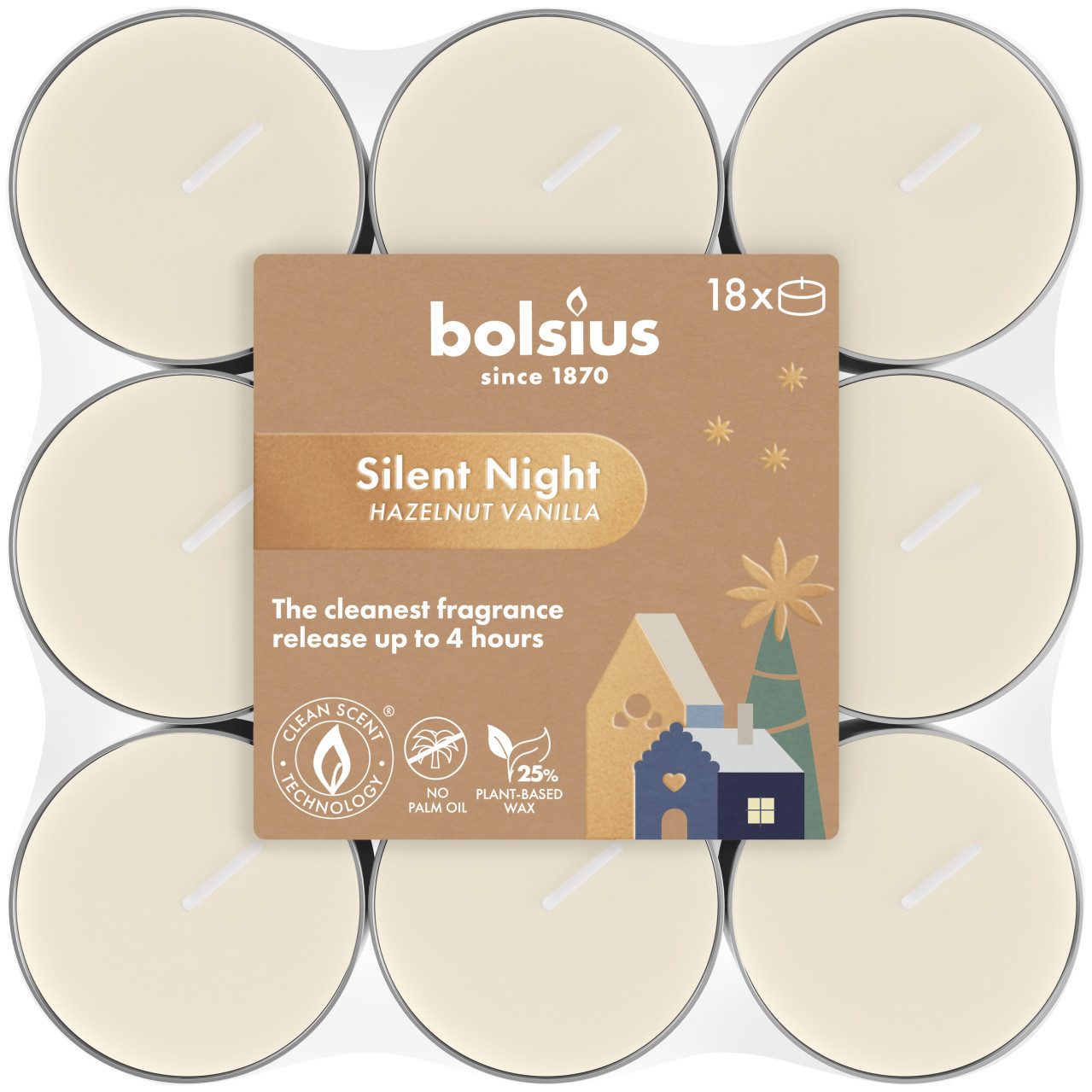 Bolsius Duftkerze Bolsius Duftteelichte silent night 18er Pack creme