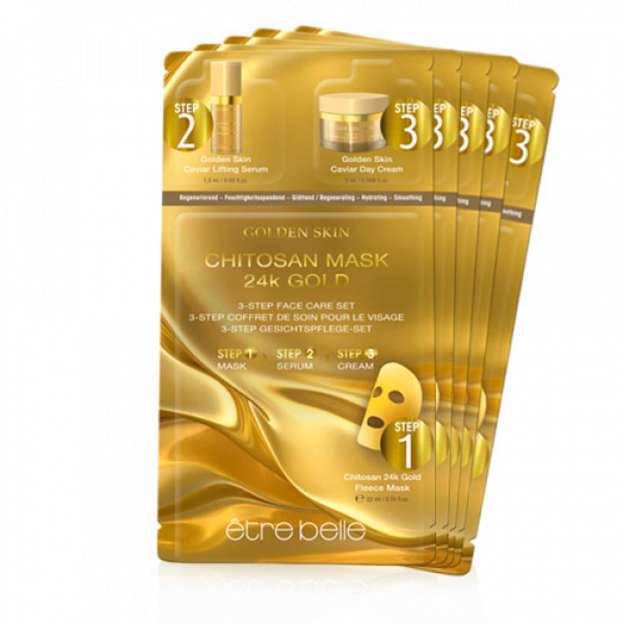 Etre Belle Gesichtsmasken-Set Golden Skin Maske 5er-Set - 3-Step Pflege mit 24k Gold & Caviar