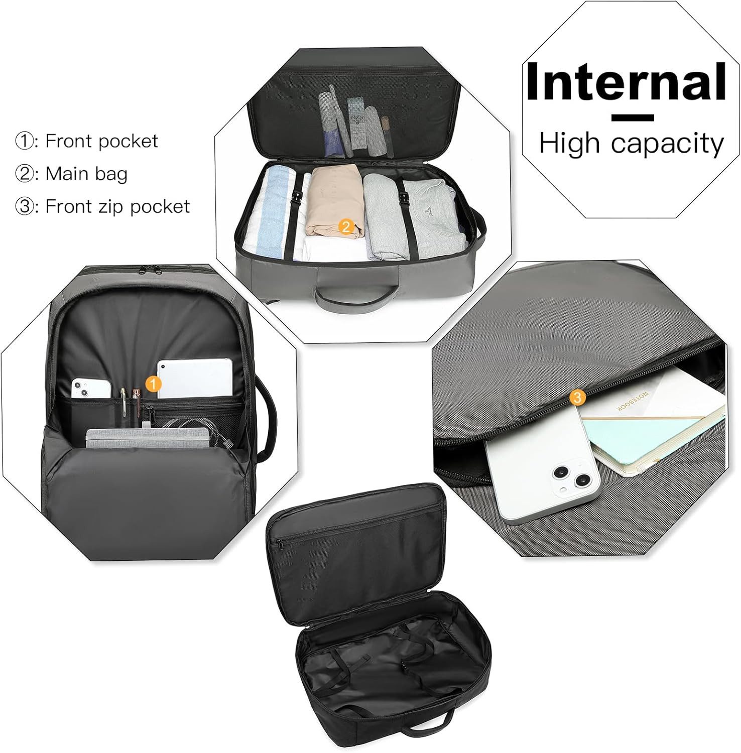 KONO Rucksack Handgepäck Wasserdicht für Geschäftsreise (55 x 35 x 20 cm 38L)