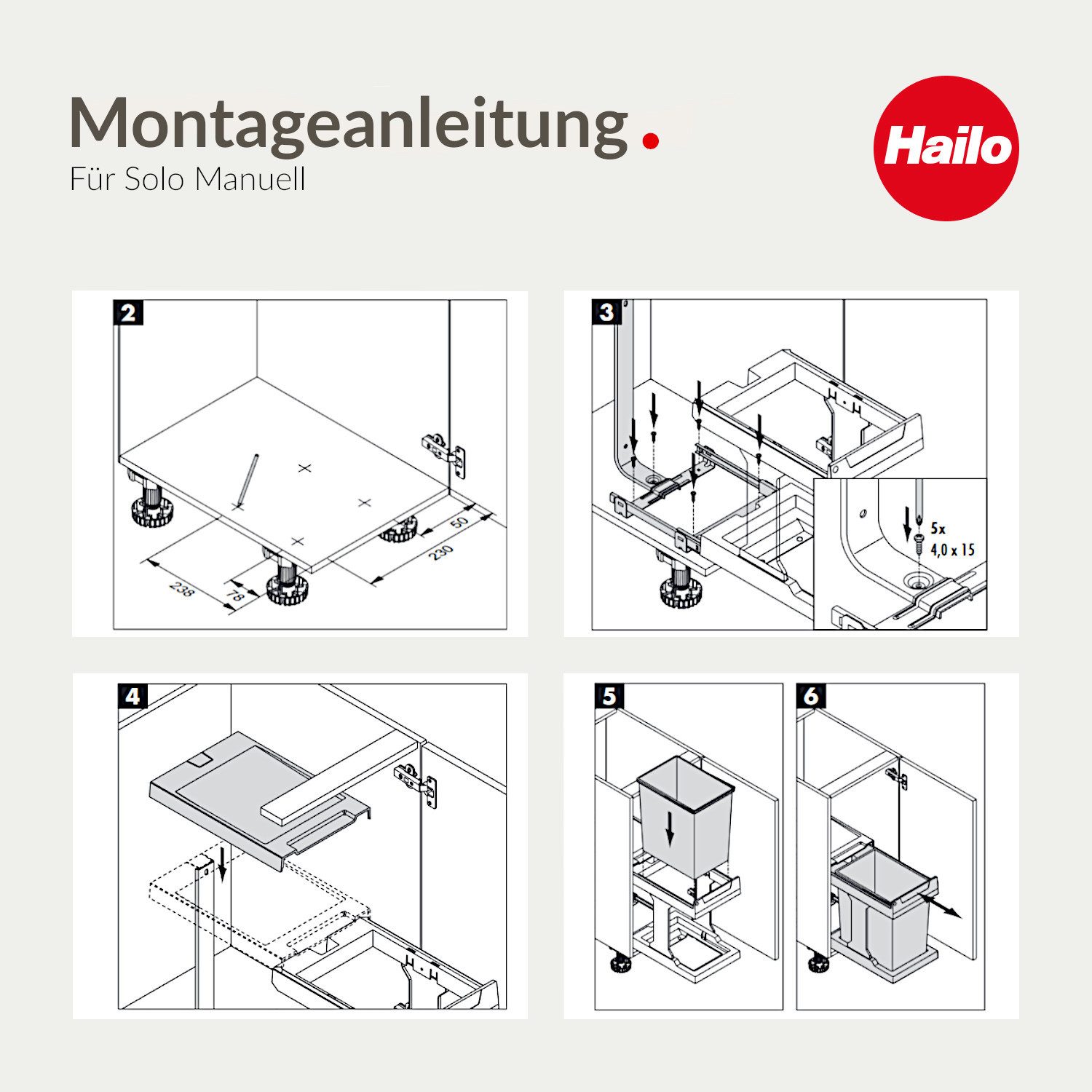 Hailo Einbaumülleimer Hailo Abfallsammler 3635001 AS Swing Solo manual 20 Liter, für Schrankbreite ab 300 mm mit Drehtür