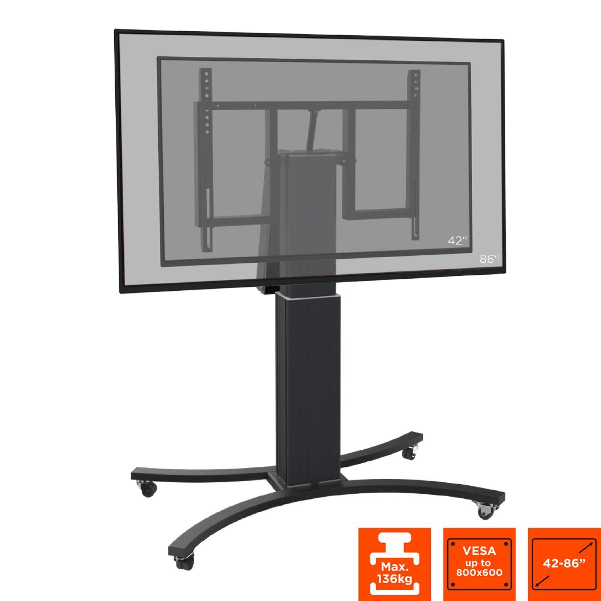 Display-Rollwagen max 600, schwarz) Adjust-V4286B TV-Wandhalterung, 86 - (bis Kippfunktion, Zoll, Hub VESA x 50cm 800 elektrisch Celexon höhenverstellbar,