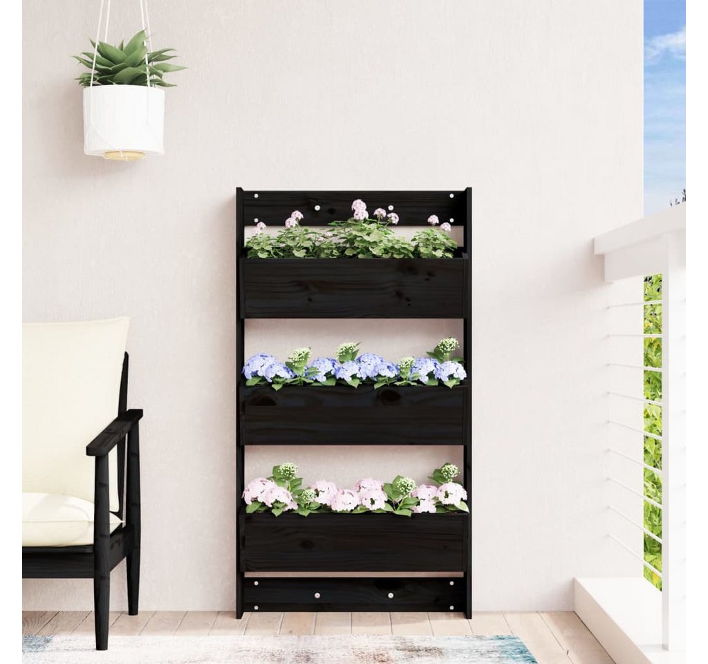 Thumbnail - vidaXL Blumentopf Wand-Pflanzkübel 3 Fächer 60x18,5x110 cm Schwarz Kiefernholz (1 St)