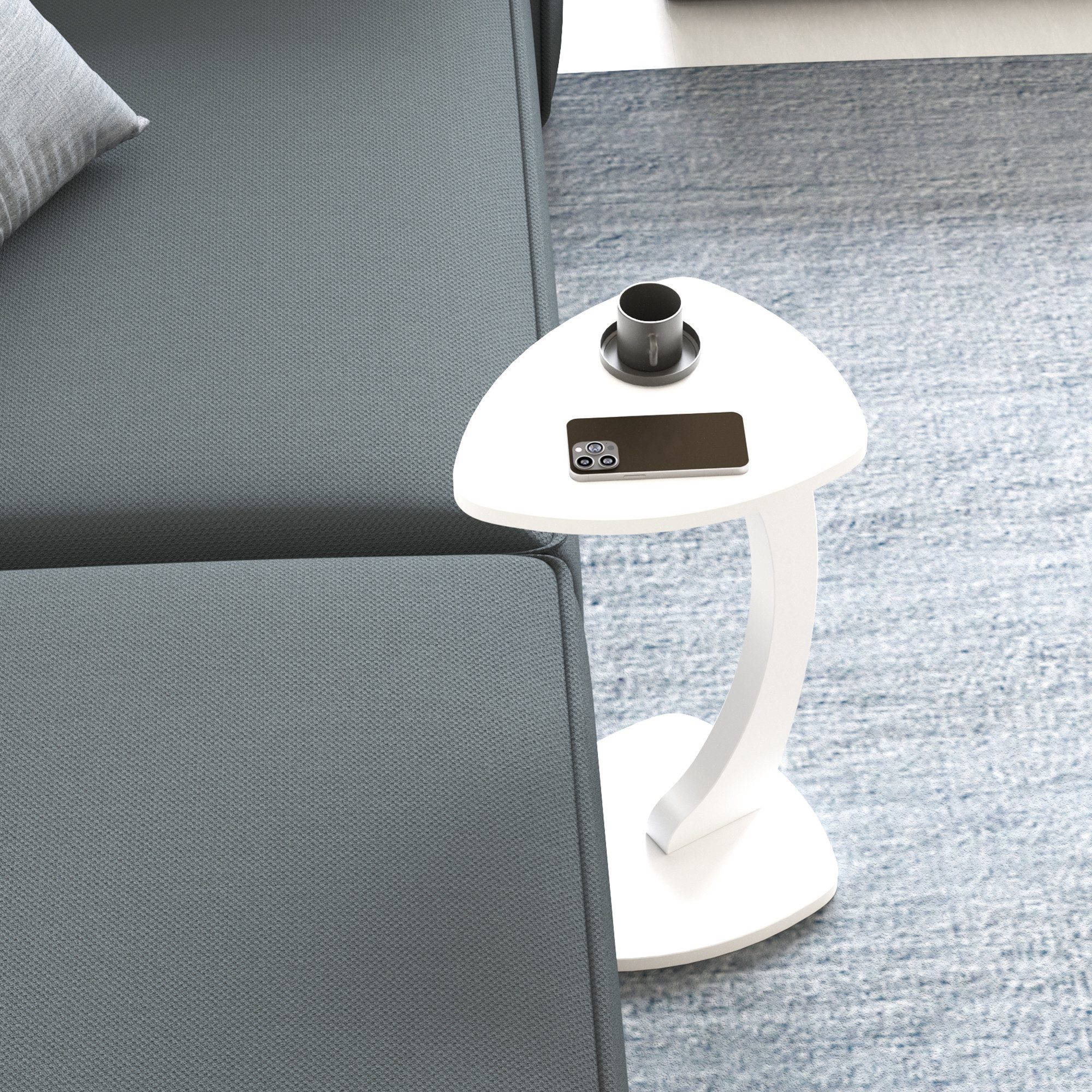 en.casa Beistelltisch, rollbar »Klinerg« C-Form 40 x 37 x 56 cm Weiß