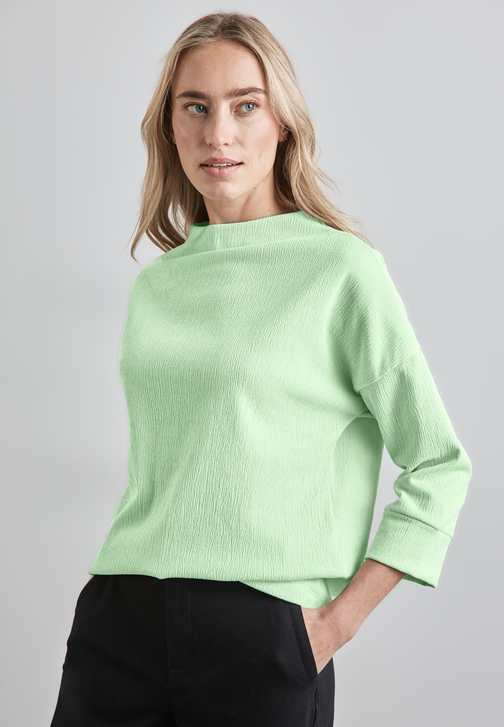 STREET ONE Sweatshirt - Damen Strukturshirt - Turtleneck, 3/4-Arm