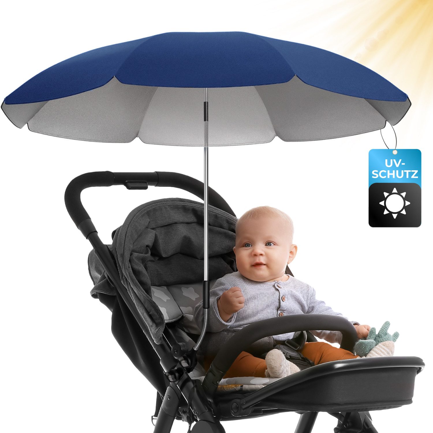 Styngard Kinderwagenschirm Sonnenschirm Kinderwagen UV Schutz 50+ / 70 cm Durchmesser