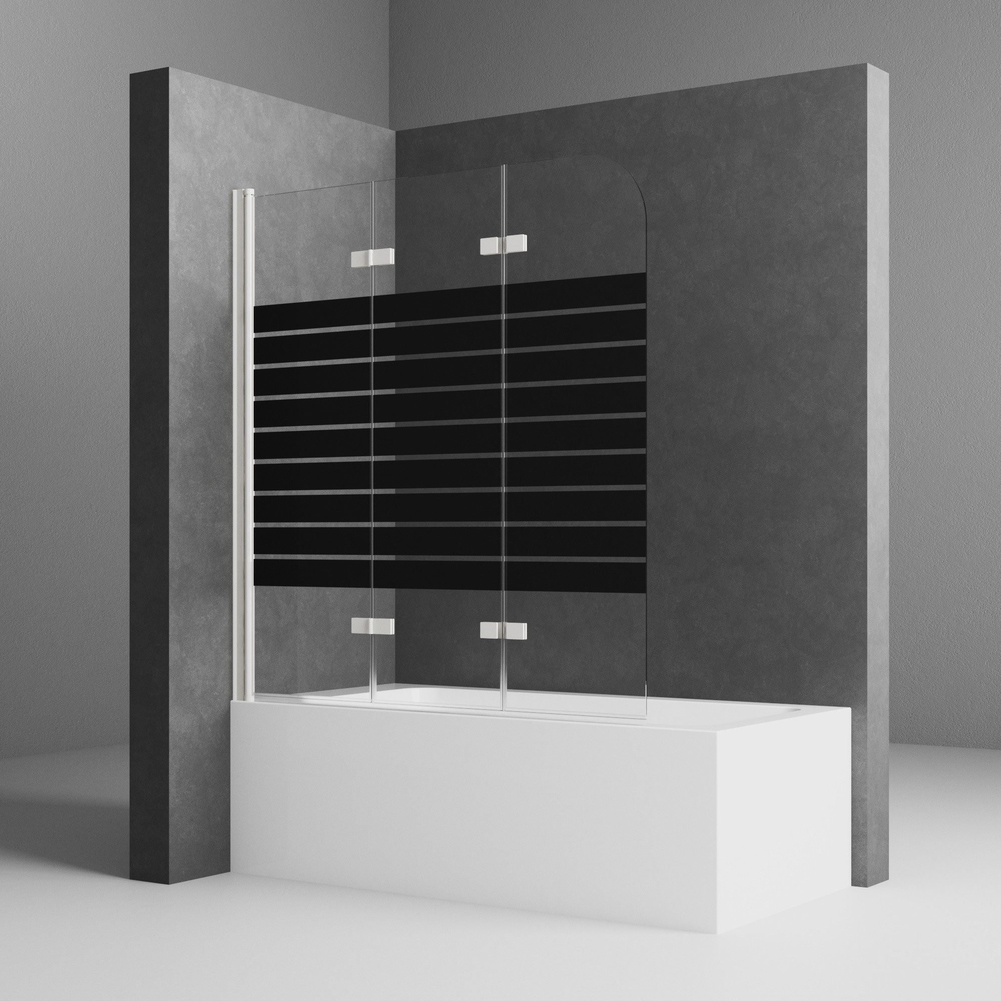 Boromal Badewannenaufsatz Badewannenfaltwand Milchglas 3-teilig Faltbar Badewanne Glaswand ESG, Sicherheitsglas, (Badewannenabtrennung 3-teilig mit Milchglas Streifen), Teilsatiniert glas, Duschwand für Badewanne