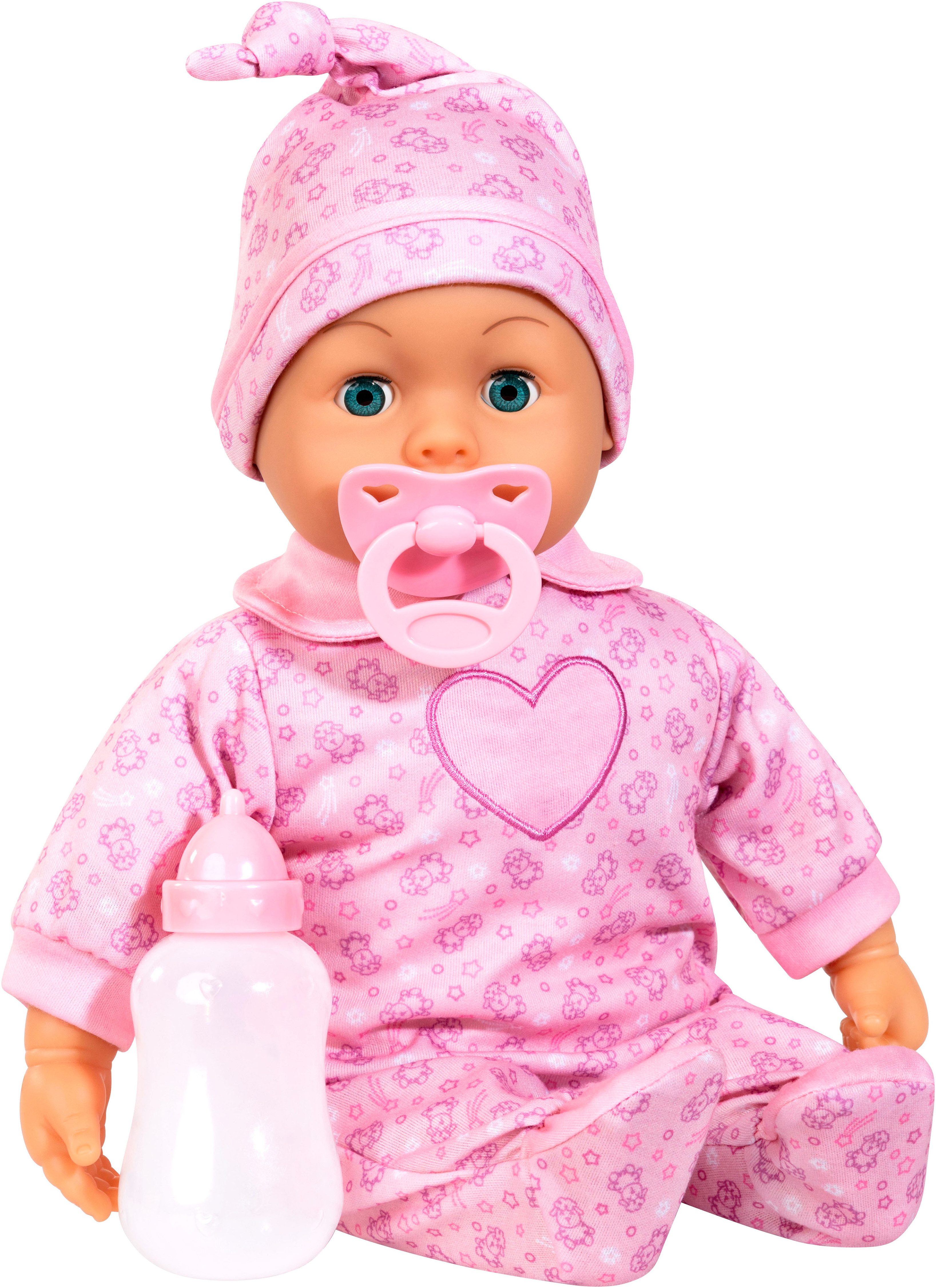 Bayer Babypuppe First Words Baby, 38 cm, Schafe rosa (3-tlg), mit Schlafaug günstig online kaufen