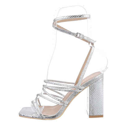 Ital-Design Damen Abendschuhe Party & Clubwear Sandalette Blockabsatz Sandalen & Sandaletten in Silber
