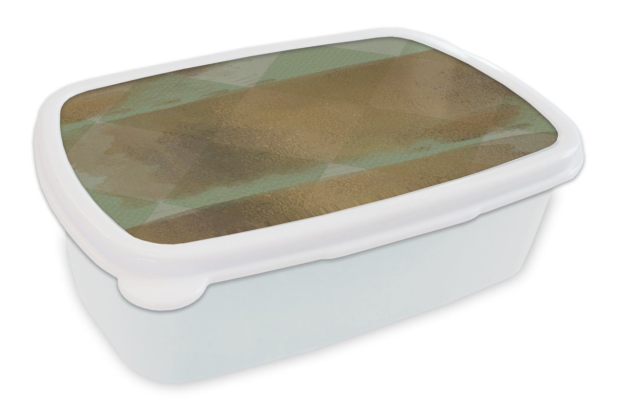 Gold Jungs und MuchoWow Lunchbox - Erwachsene, für und Mädchen für - Grün, Brotdose, - Kunststoff, Streifen Brotbox (2-tlg), Kinder Muster weiß