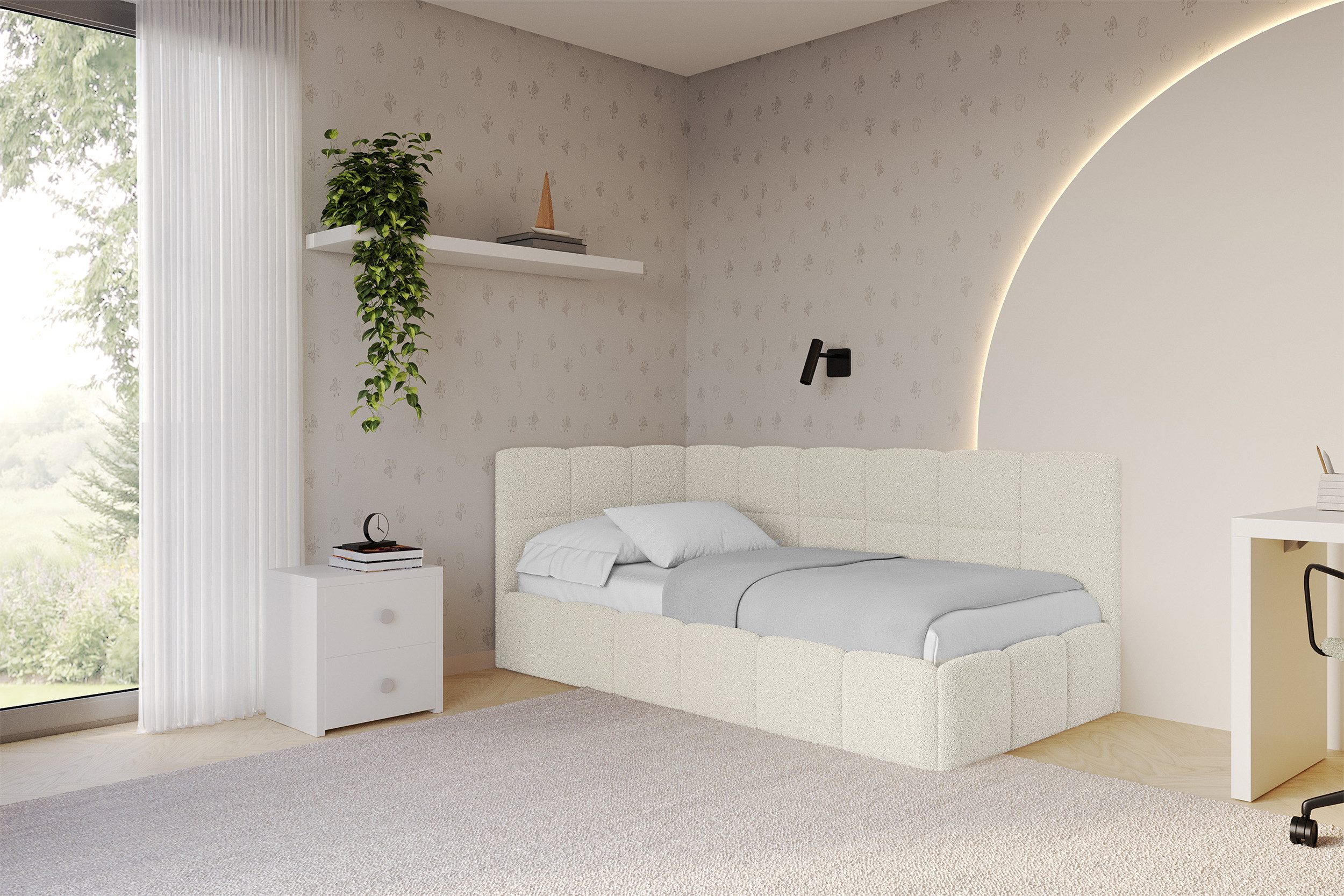 ALTDECOR Jugendbett LIVY (Jugendbett mit Bettkasten und Lattenrost, Polsterbett ohne Matratze), Einzelbett mit Stauraum, Bett mit Kopfteil