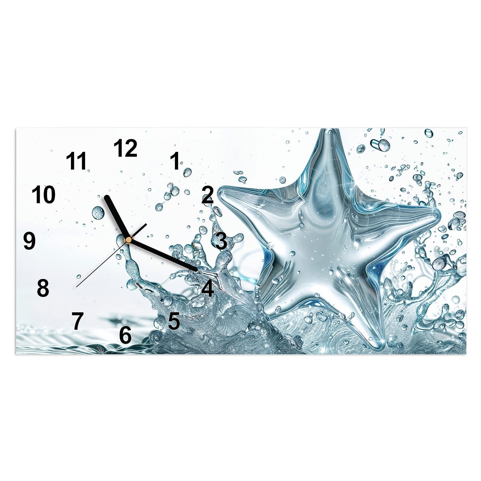 Wanduhr Glasuhr Wandkunst Größe 60 x 30 cm mit Motiv Sternspritzer