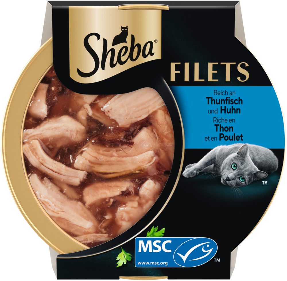 Sheba SHEBA® Schale Filets Huhn mit nachhaltigem Thunfisch 16 x 60g, Nassfutter für: Katze