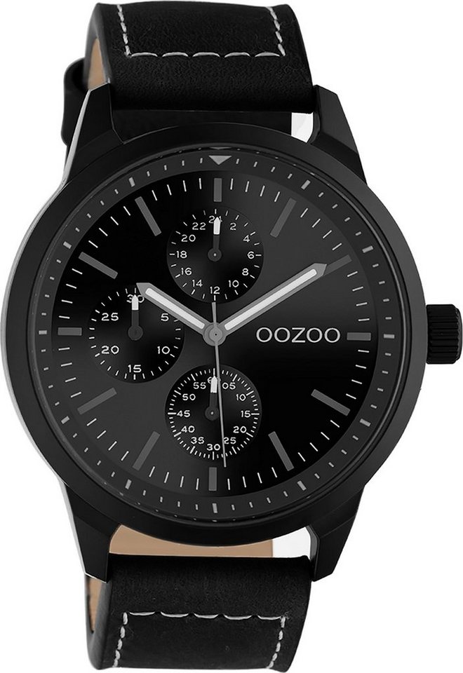 OOZOO Quarzuhr Oozoo Unisex Armbanduhr schwarz Analog, Damen, Herrenuhr  rund, groß (ca. 45mm) Lederarmband, Casual-Style