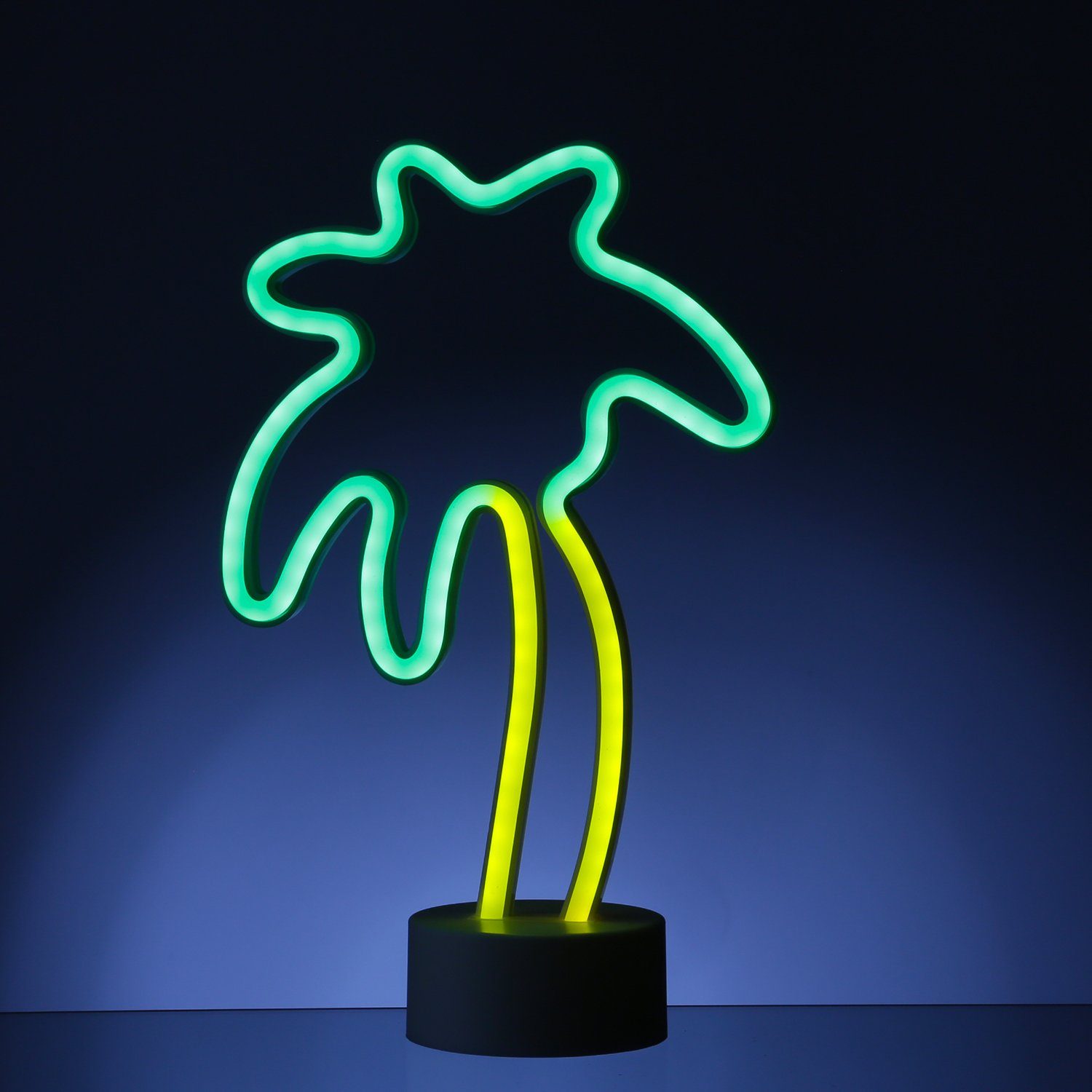 SATISFIRE LED Dekolicht LED Neonlicht Palme gelb grün Neonschild Leuchtfigur Batterie USB 30cm, LED Classic, mehrfarbig / bunt