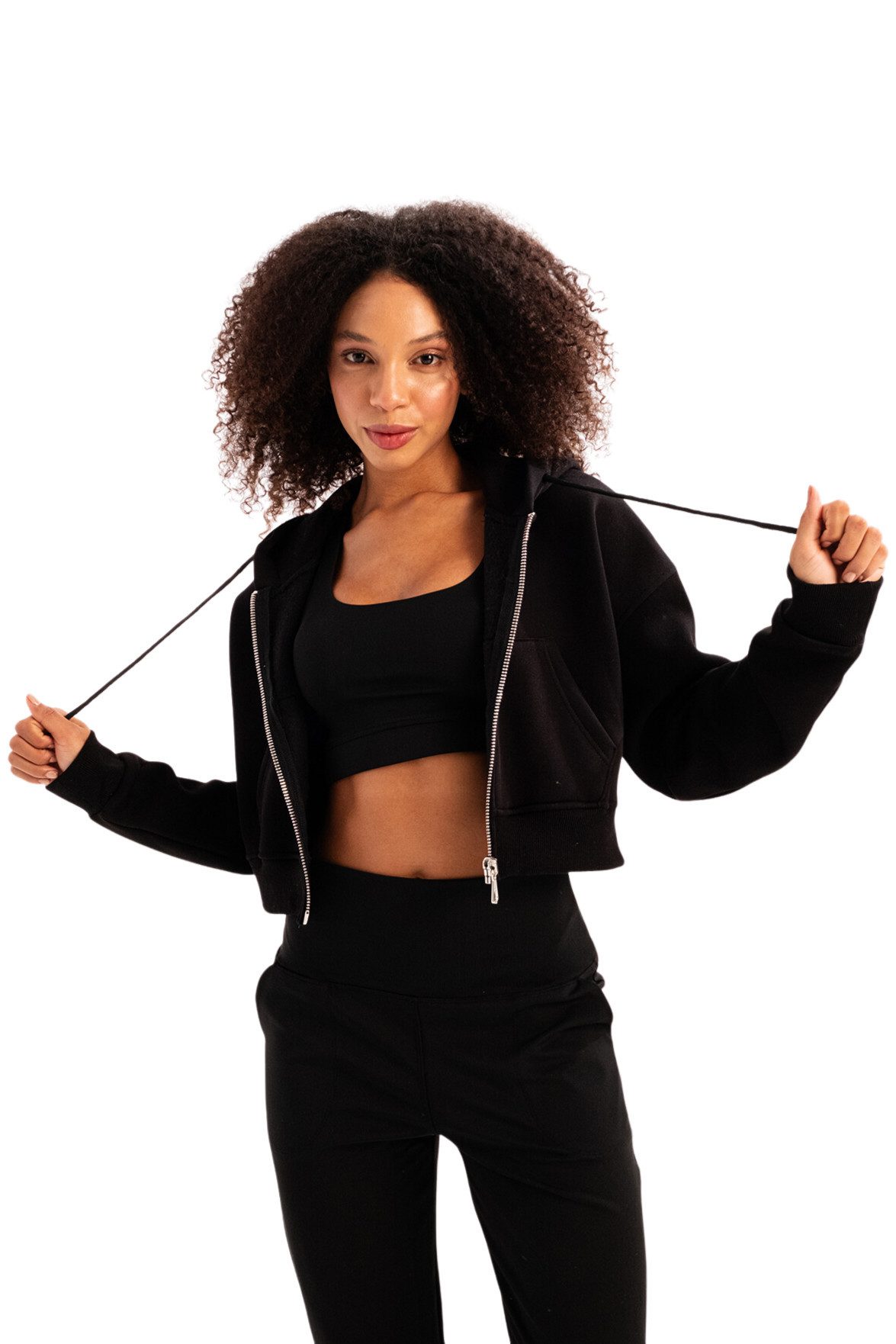 Kapuzensweatjacke Crop Hoodie Damen-Sweatshirt