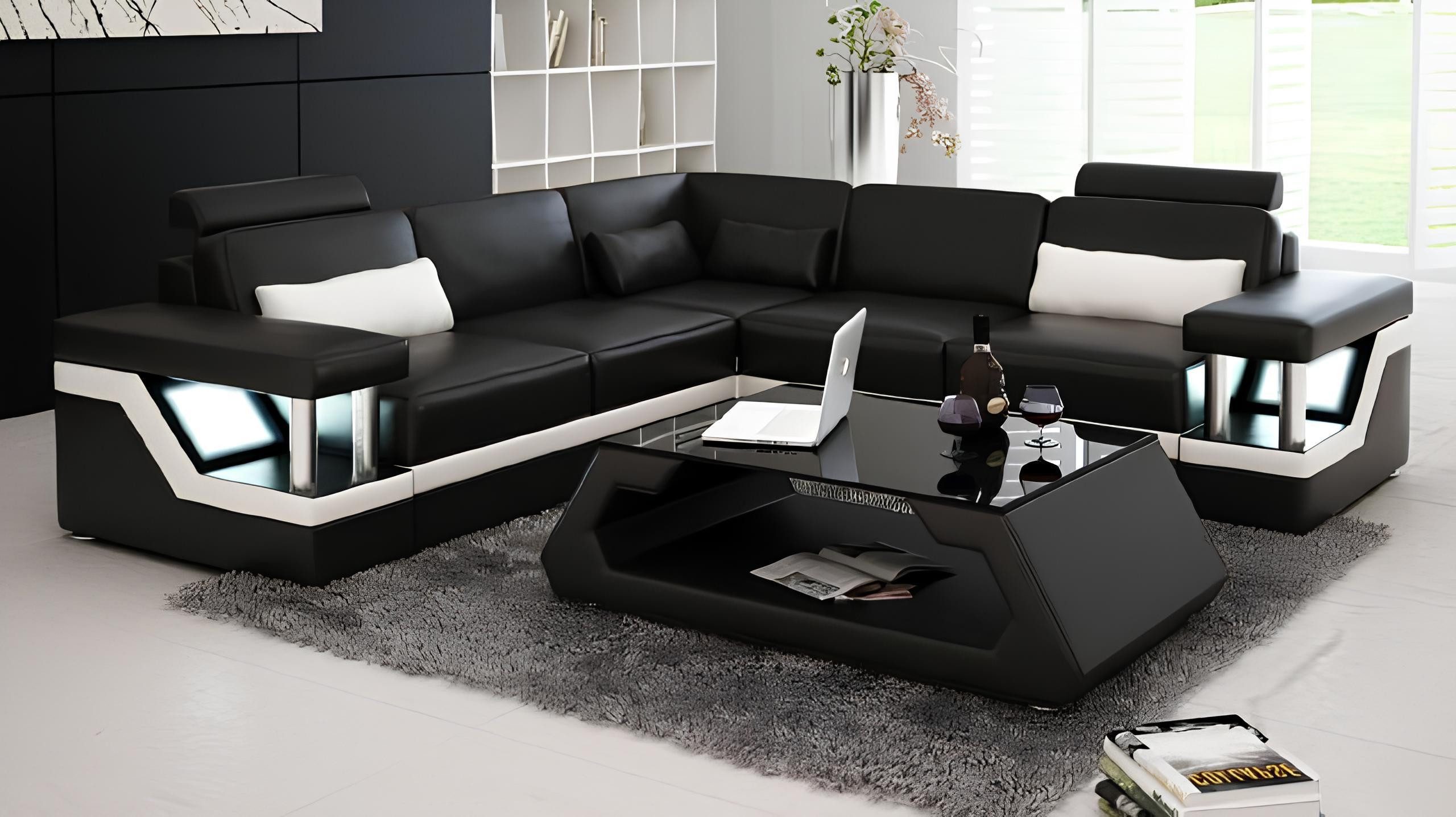Xlmoebel Ecksofa Echtleder Wohnlandschaft HAMBURG II in modernem Design, Hergestellt in Europa