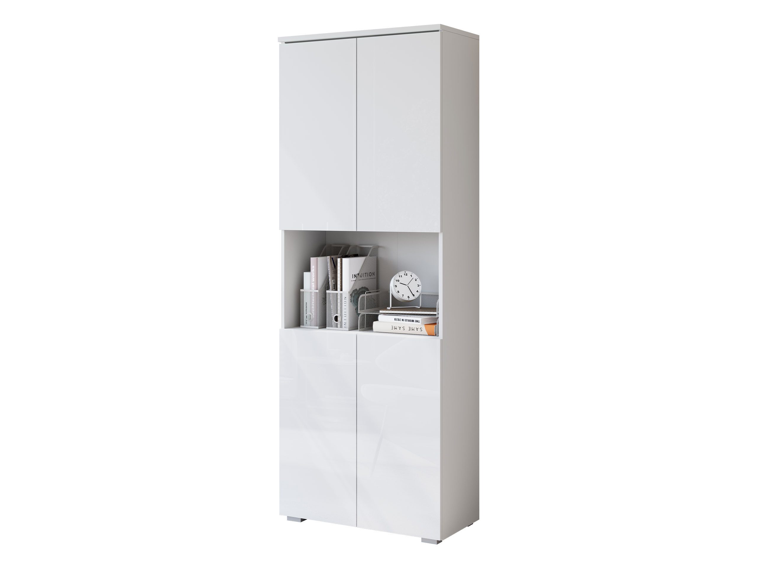 MIRJAN24 Regal Vera, mit vier Drehtüren, Weiße LED-Beleuchtung, 68x33x182 cm